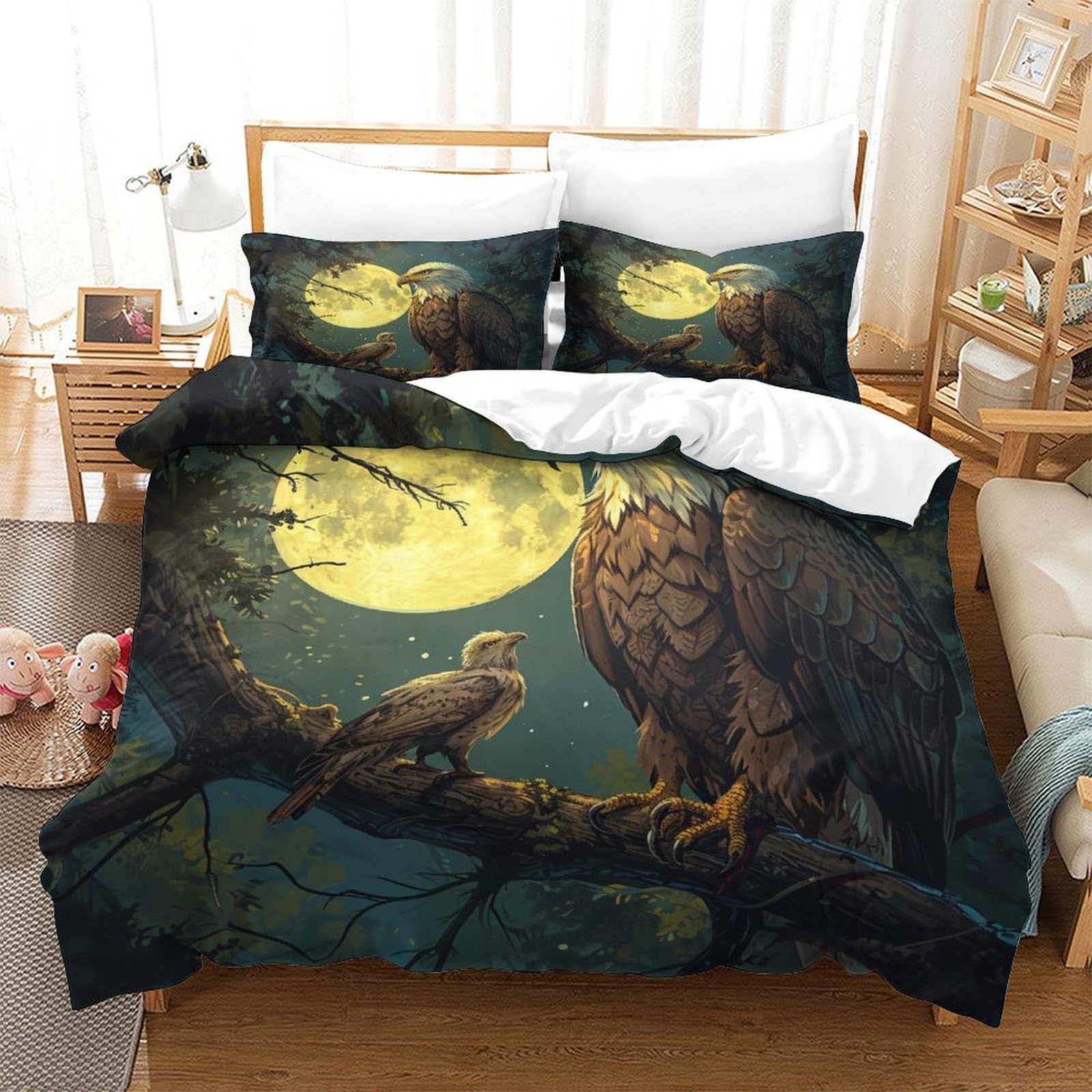 ENYISIYULO Duvet Cover Eagle 3D Print Duvet Quilt Cover Bald Eagle Ultra Soft Microfiber with Zipper Unique Design for Kids Boys Teens Youth King（220x240cm）