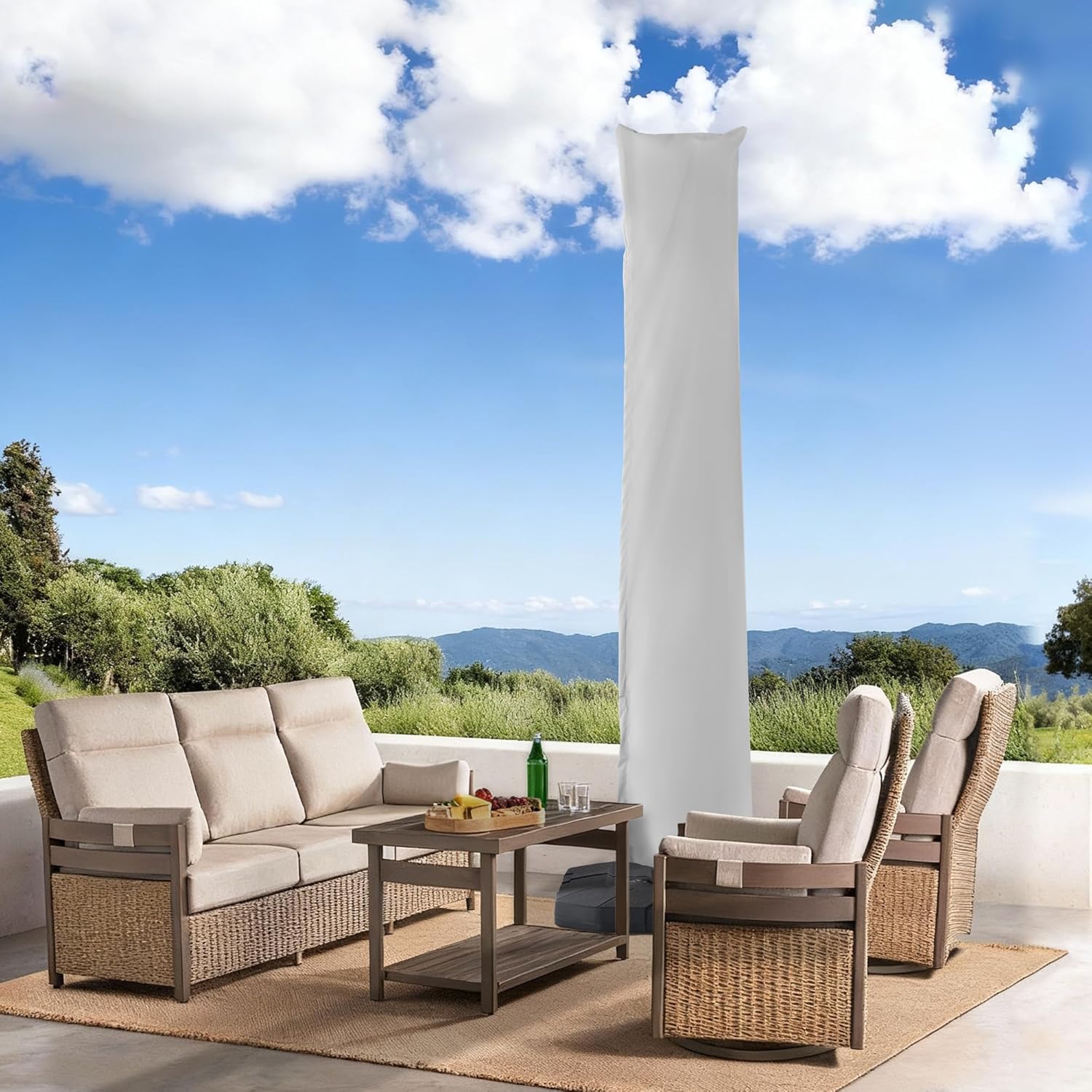 Cantilever Patio Umbrella Cover with Telescopic Rod & Zipper, Waterproof UV Resistant Outdoor Umbrella Covers for 9x9 FT, 10x10 FT, 9x12 FT and 10X13 FT Cantilever Umbrellas, Fog Grey