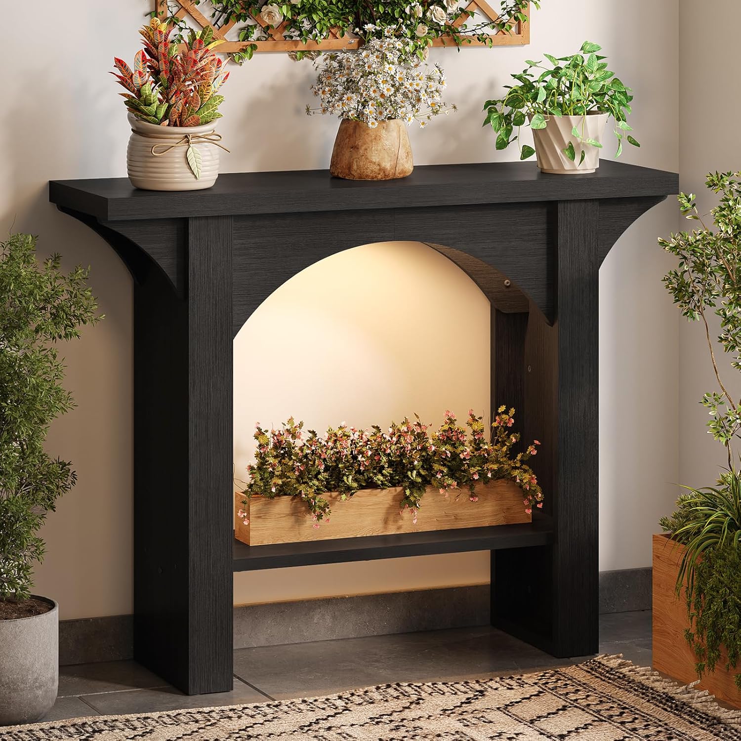 Console Table, Entryway Table with LED Light 39-Inch Narrow Wood Hallway Tables Behind Couch Sofa Tables for Living Room, Entryway, Foyer