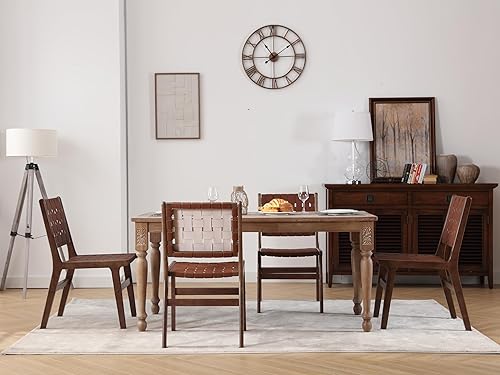 Miniatura 2 de Juego de 2 sillas de comedor de cuero marrón para cocina, sillas de comedor sin brazos de cuero sintético tejido de granja, silla moderna