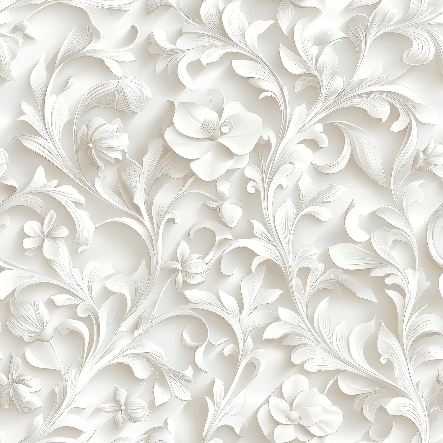 LaCheery 17.5"x275" Faux 3d Embossed Wallpaper Floral Embossed Peel and Stick Wallpaper White Floral Contact Paper Peel and Stick Flower Wall Paper Removable Roll for Living Room Kitchen Walls Shelves