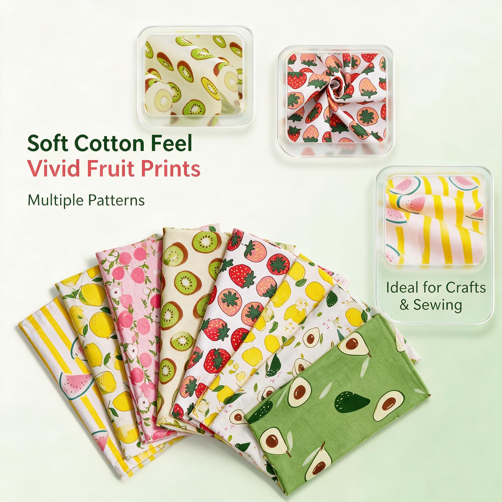 8 pezzi di tessuto di cotone, motivo frutta, patchwork, per cucito, #03
