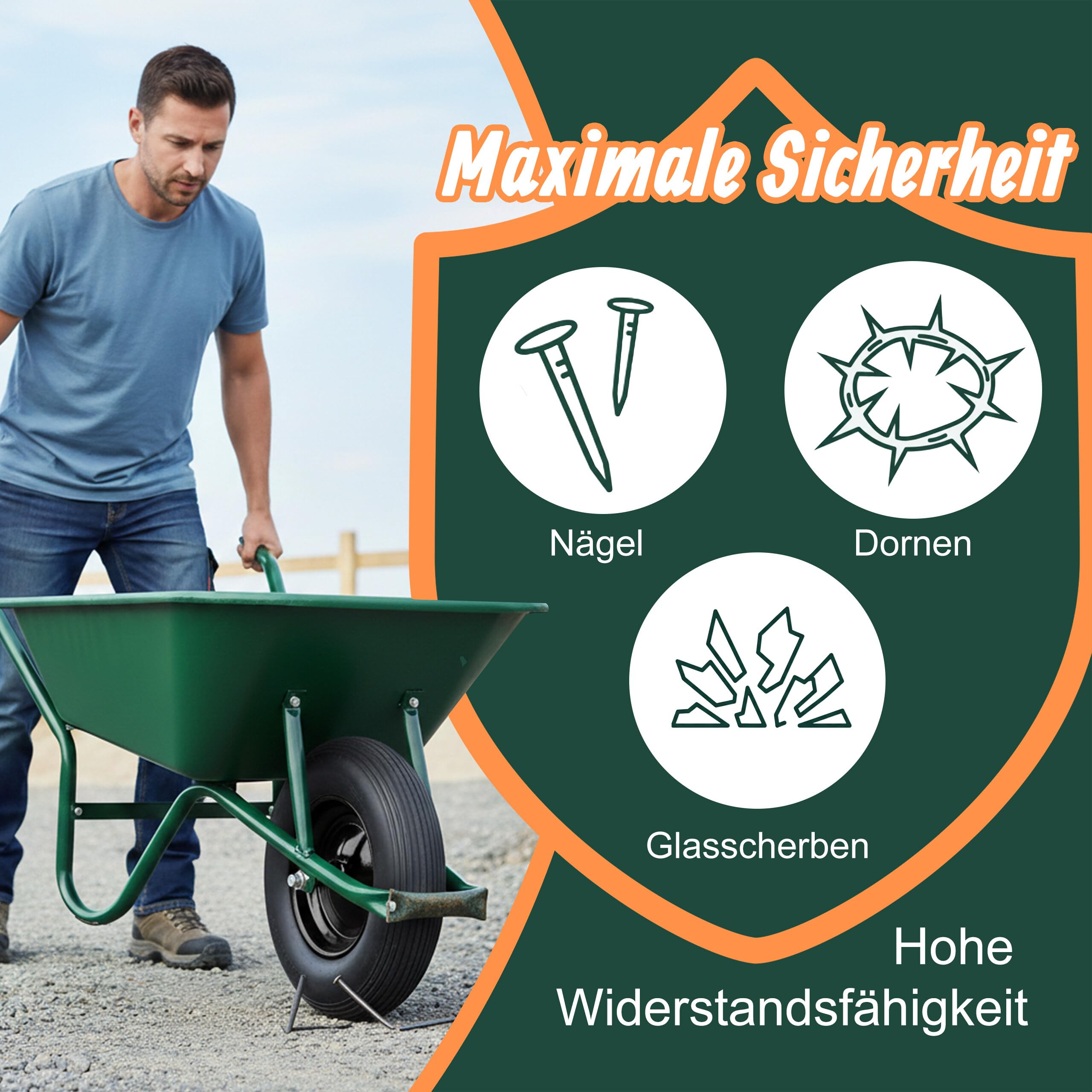 Relaxdays Schubkarrenrad 16x4.00-8, Vollgummirad bis 200 kg, Stahlfelge & Achse, Ersatzrad Schubkarre, schwarz