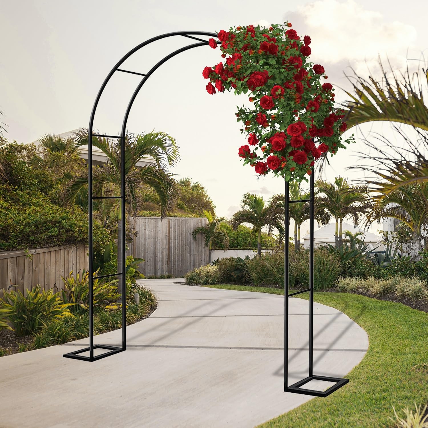 Heavy Duty Arch Garden Arch Trellis Patio Backyard Climbing Pergola W 160 240 280 350cm Outdoor Decoration Wedding Arches Metal Archway Stand for Baby Shower Bridal(Black,180x H230cm)