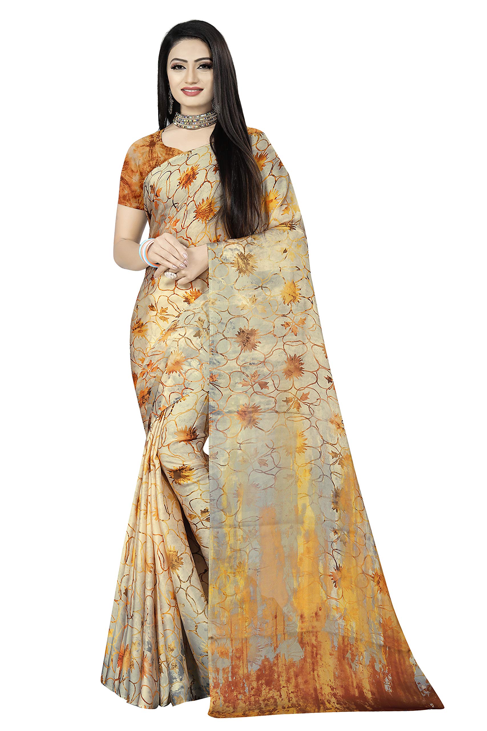 AJ CREATIONWomen's Digital Printed Satin Silk Saree With Blouse Piece (A248)