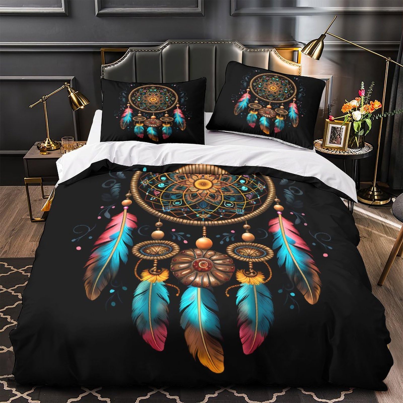 Housse de couette attrape-rêves en microfibre 135x200cm pour lit simple avec taies