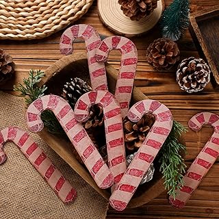 Gemscream 12 Pcs 6 Inch Rustic Christmas Candy Cane Farmhouse Christmas Candy Cane Vintage Red and White Striped Xmas Tree Ornaments Dining Table Fireplace Garland