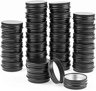 KisSealed 50 Pack Mini Aluminum Round Tin Jar 0.5 oz Refillable Metal Storage Travel Tins 15ML, Black Empty Cosmetic Sample Containers Bottle with Screw Lid for Lip Balm, Salve, Eye Shadow, Powder,Spice & Candies