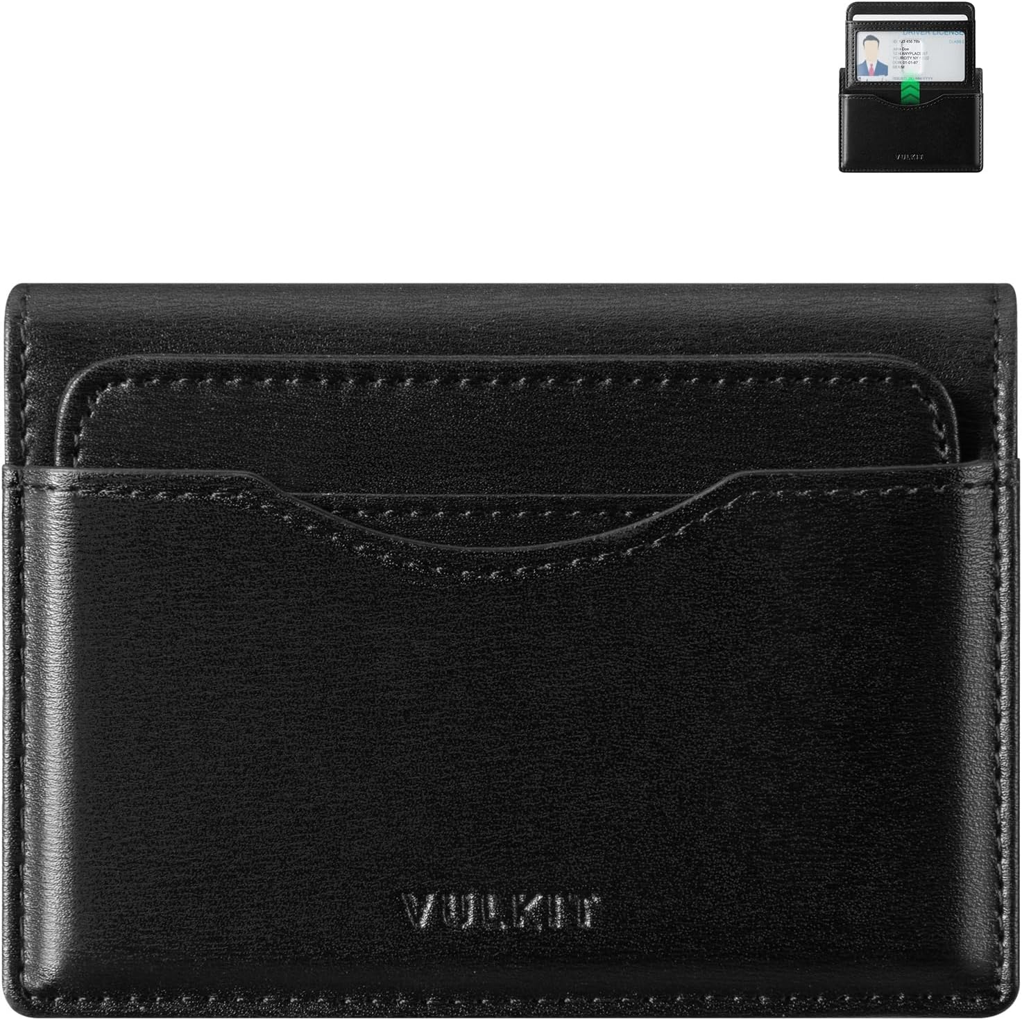 VULKIT Small Wallet for Men Leather RFID Wallet with Remove ID Window Bifold Men's Wallets with Card Holder Banknote Compartment Credit Card Wallet for Women, Black