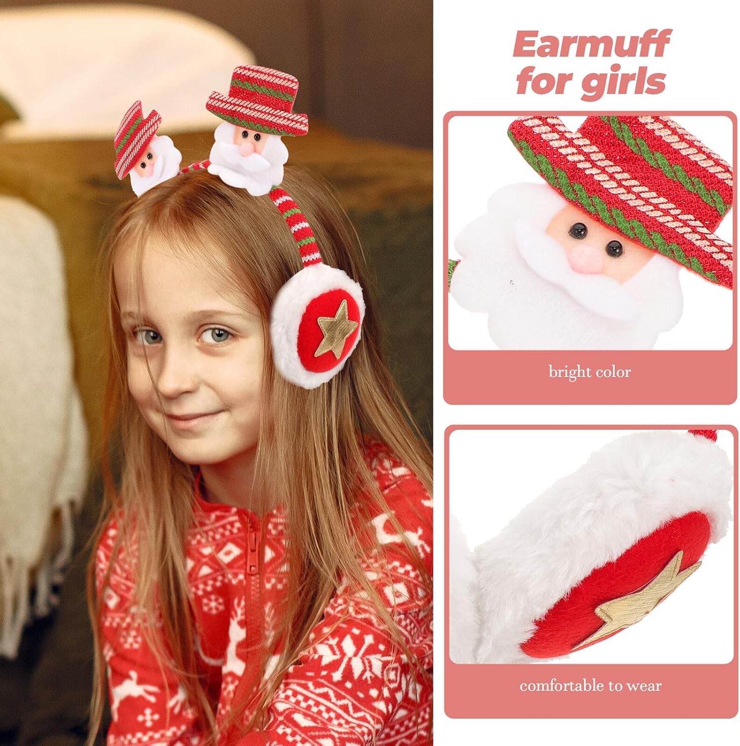 PATKAW Christmas Earmuffs Headband Winter Warm Ear Protectors for Women Outdoor Use Holiday Party Accessories