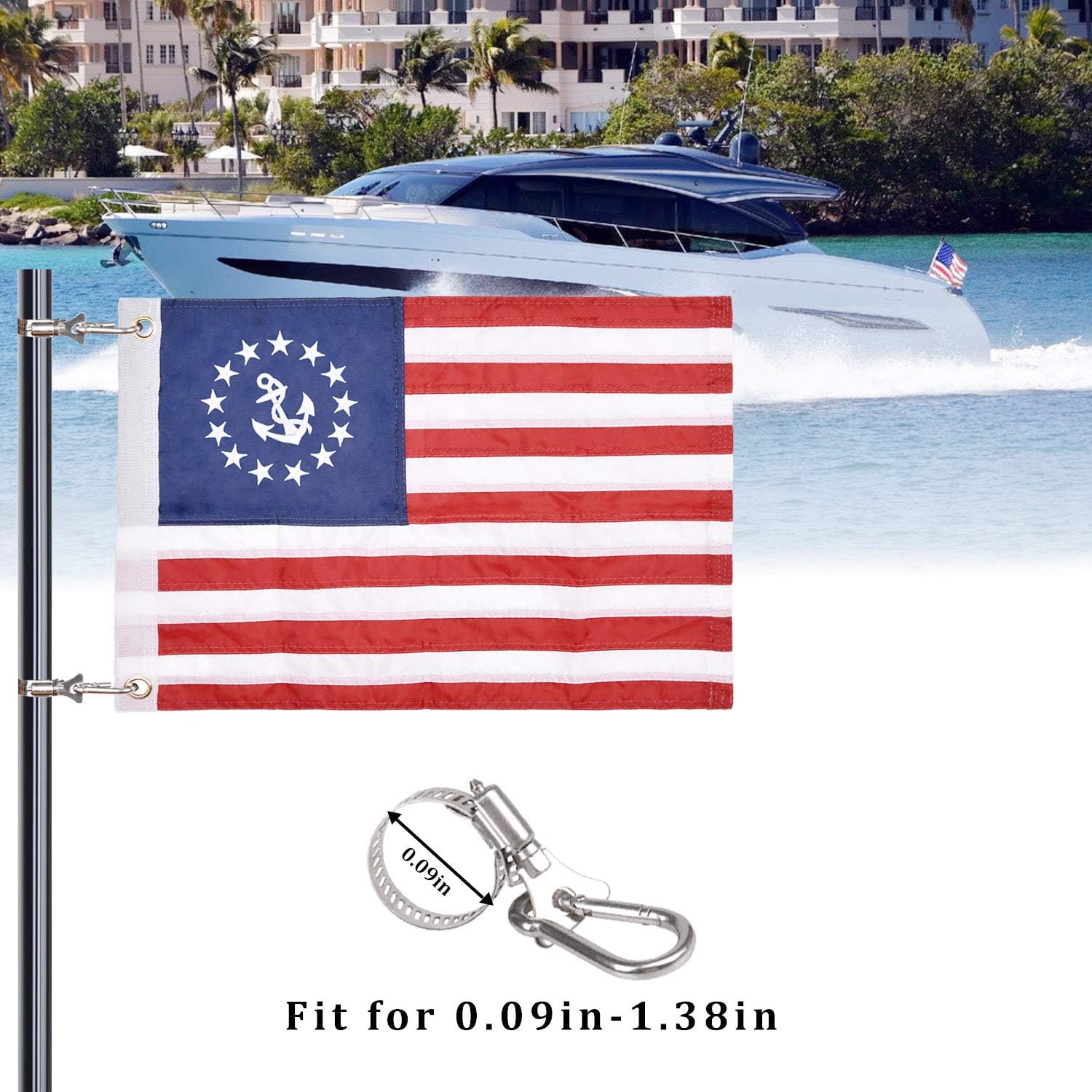 American Boat Flag Marine Flag with 4 Boat Flag Pole Kits, Double Sided Ensign Nautical USA American Flag for Pontoon Boat Accessories with 2 Brass Grommets (16x24 inch) : Sports & Outdoors