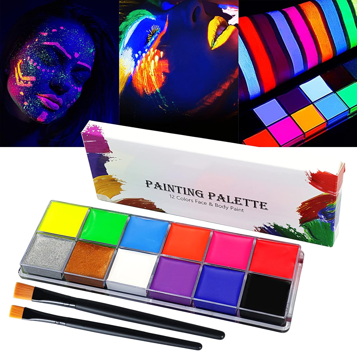 Based face & Body Painting kit,UV Neon Face Paint,Glow In The Dark Face