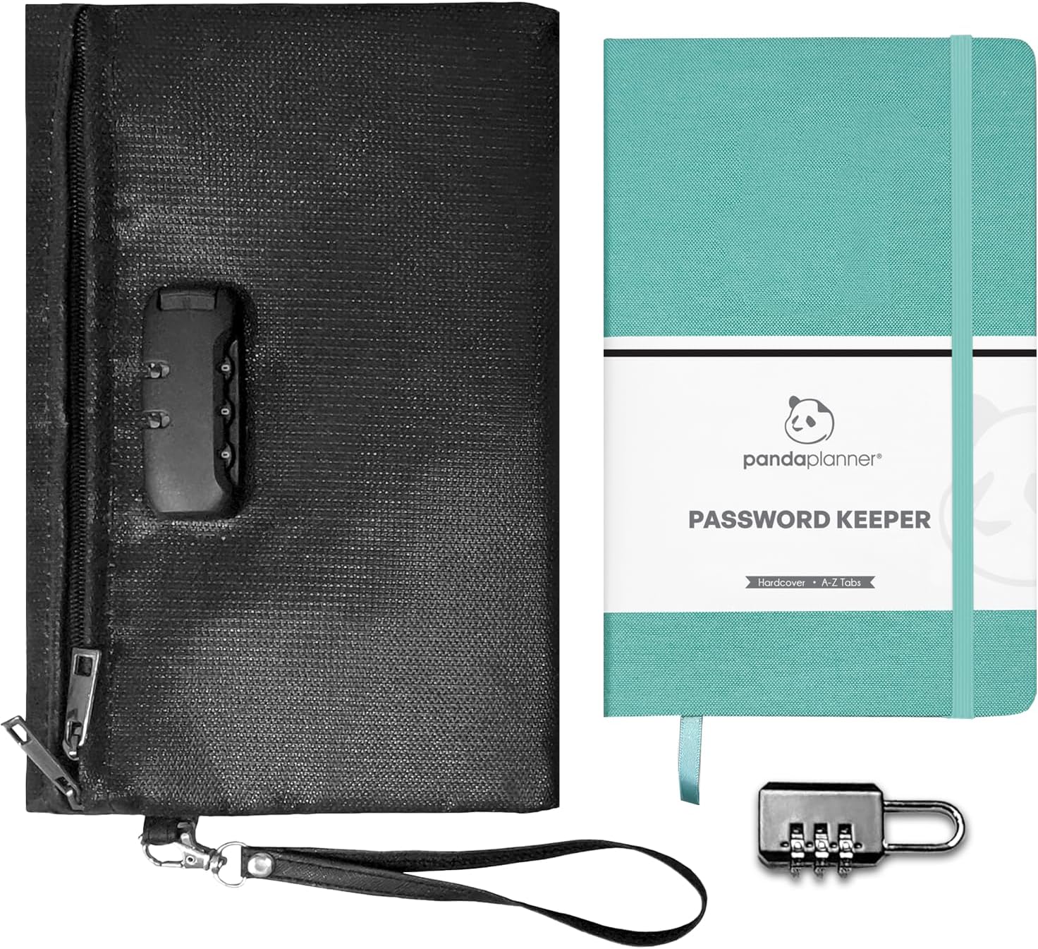 Panda Planner Password Book with Fire Resistant Document Bag – 5” x 7” Durable Hardcover Planner 2026 – Safe Bag with Extra Locks for Secure Storage of Documents, Cash, and Valuables (Mint Green)