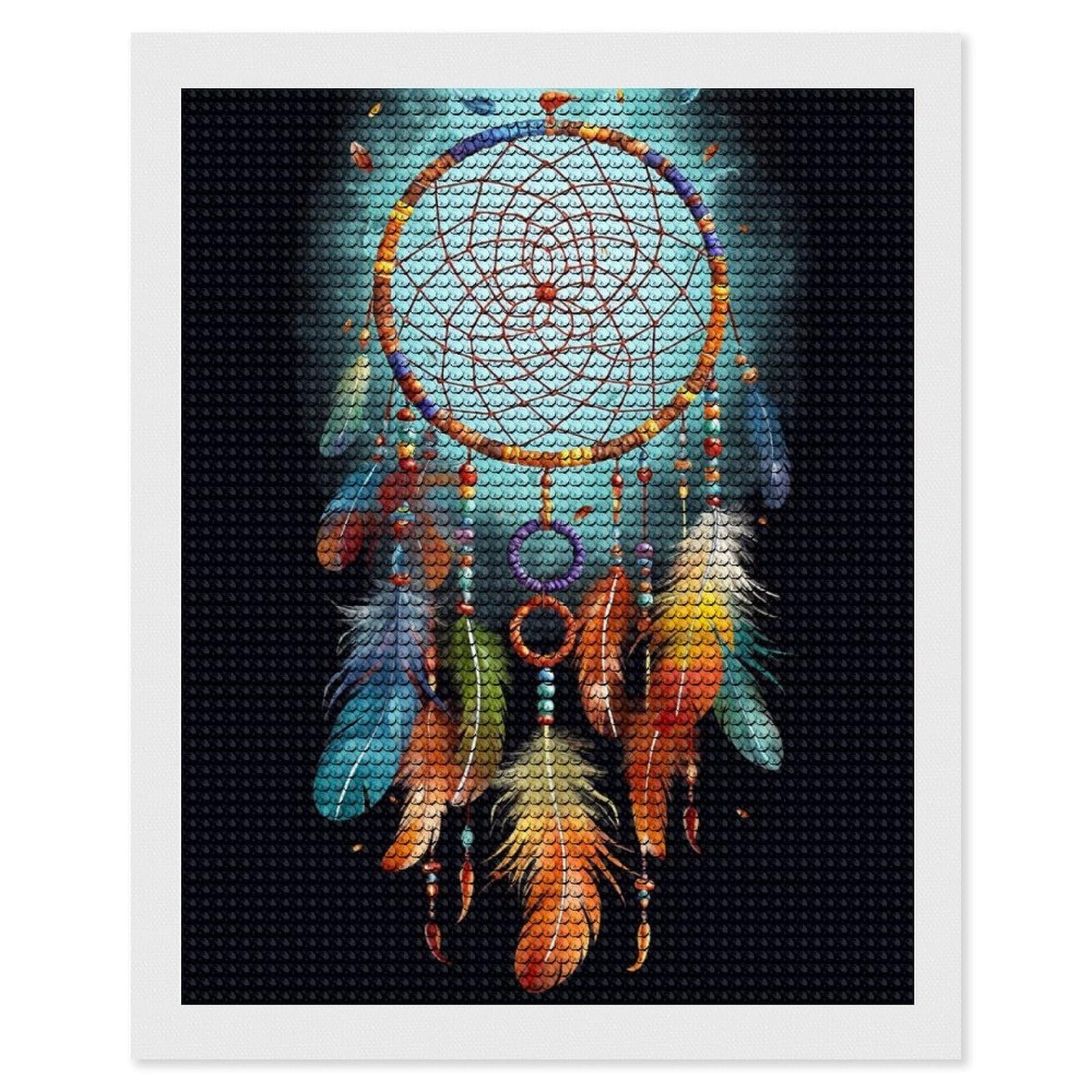 FodPand Diamond Art Kits for Adults, 5D Aurora Diamond Painting Kits for Beginners, Feathers Dream Catcher DIY Full Drill Dots Gem Art Paint Crafts for Home Wall Decor 16"x20"