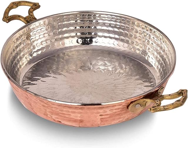 Hammered Copper Chef Pan, Handcrafted Authentic Red Copper Skillet, Turkish Egg Omelet Frying Pans Sahan (9.5 in - 24 cm)