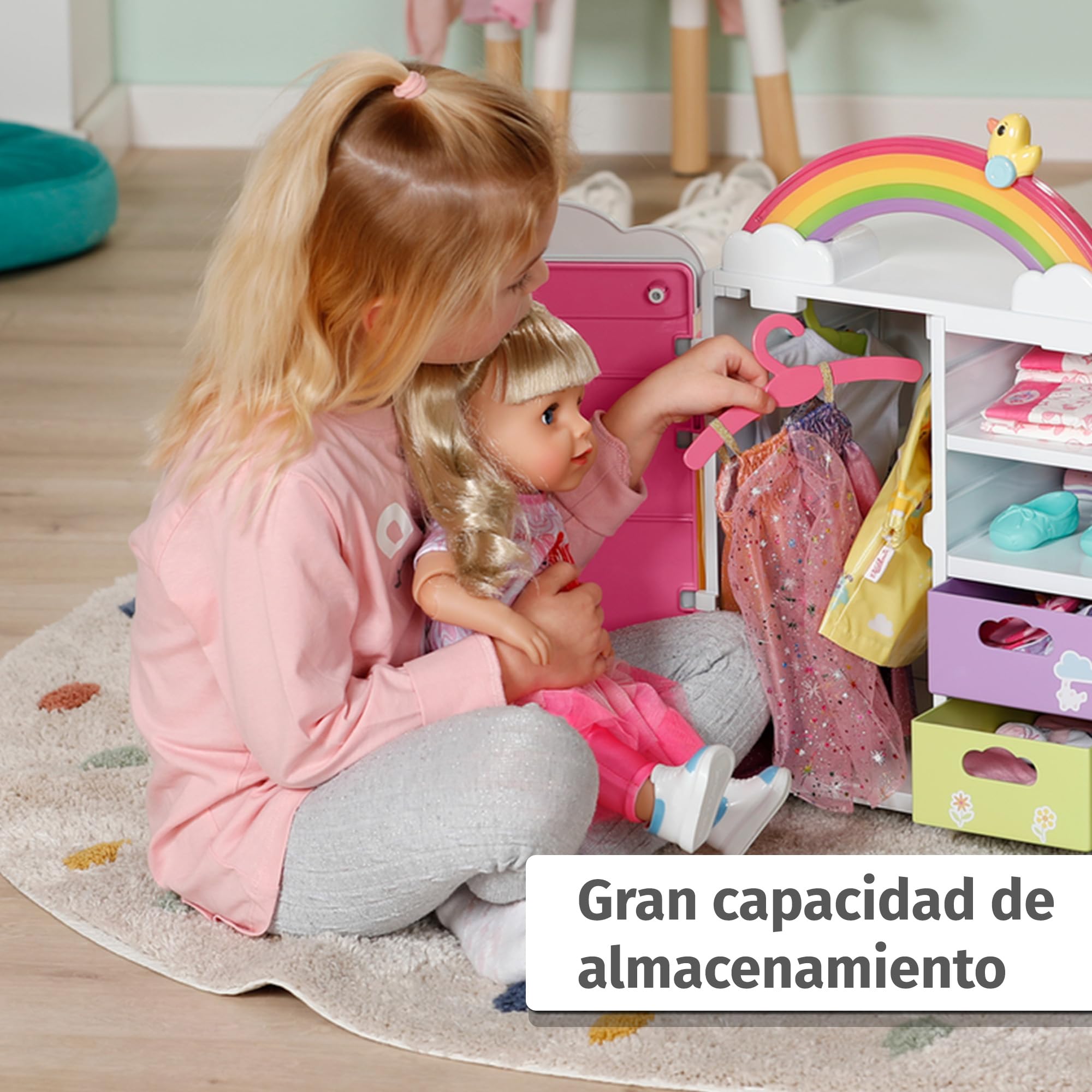 Armario arcoíris BABY born – con luz, Sonidos, cajones, Perchas y Pegatinas - Accesorios de Calidad para muñecas