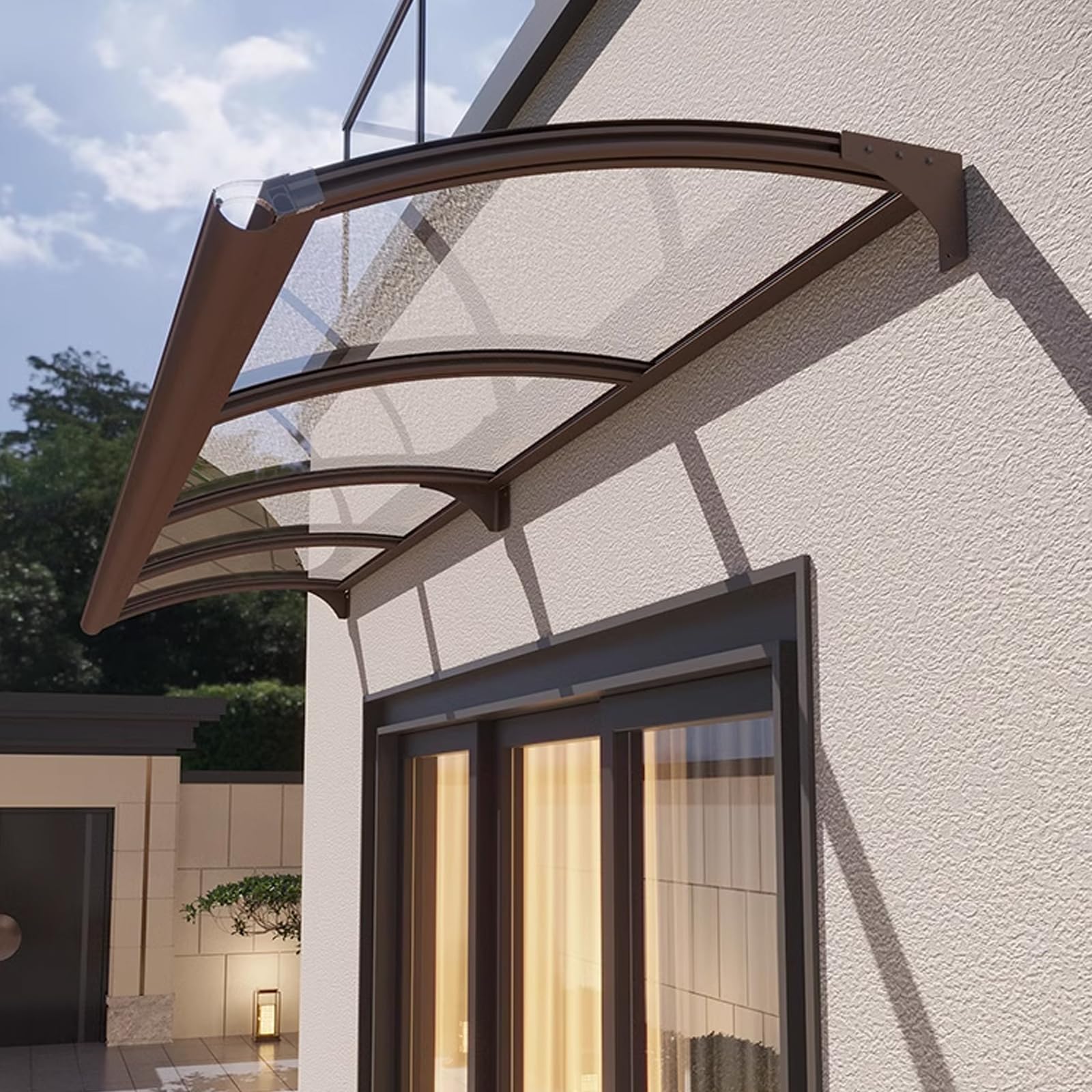 Pensilina In Policarbonato E Alluminio - Tettoia Per Porta E Finestre 80x158cm, Impermeabile E Anti-UV