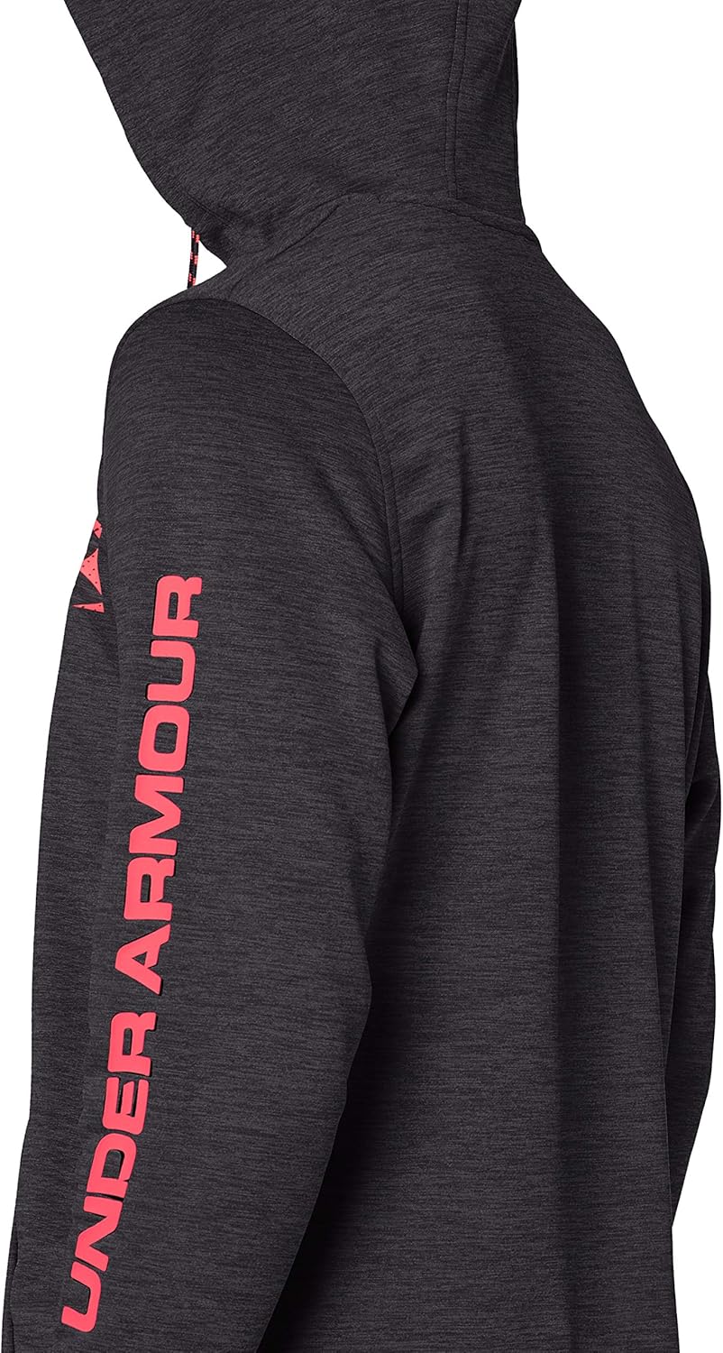 Under Armour Men's Fleece Pullover Hoodie Bar Logo Graphic Black (002)/Beta Red Large