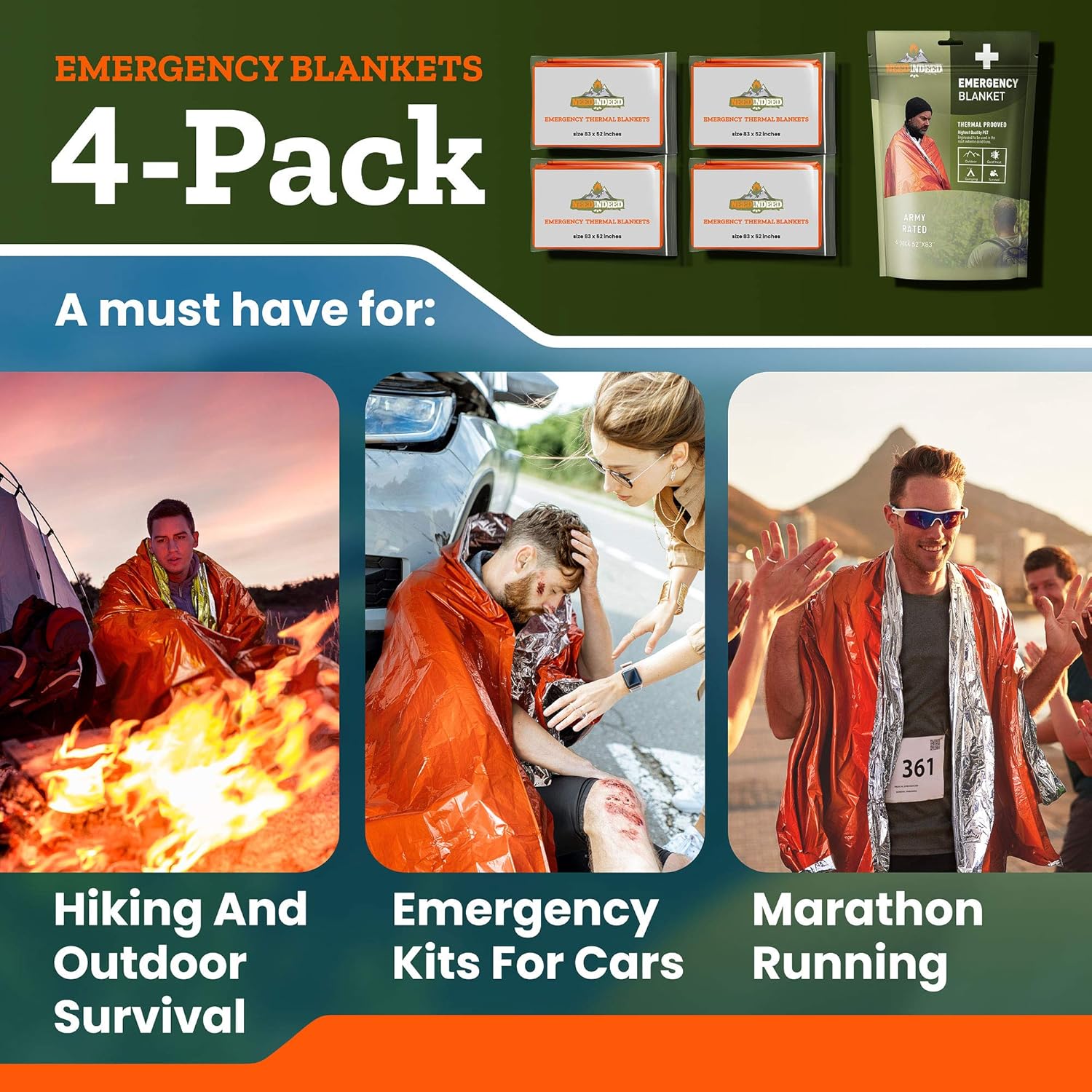 Blасk Frіdау Sаlе 2022 Emergency Blankets (4-Pack) – Mylar Survival Space Blankets Preserve up to 90% of Body Heat - emergency thermal blanket, Multipurpose, Durable Solar Foil Blanket Bundle by NeedIndeed, 83x52 In. Tор Rаtеd Emergency Blankets (4-Pack) – Mylar Survival Space Blankets Preserve up to 90% of Body Heat - emergency thermal blanket, Multipurpose, Durable Solar Foil Blanket Bundle by NeedIndeed, 83x52 In.