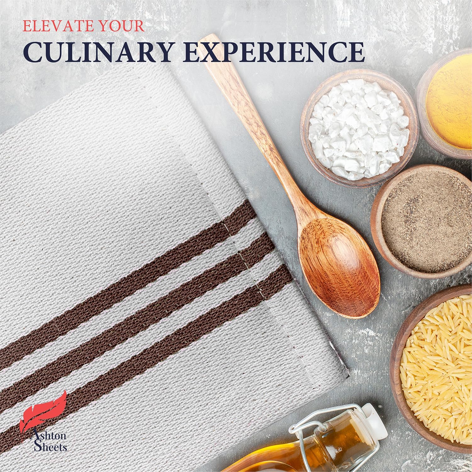 Ashton Sheets American Stripe Kitchen Towels 100% Cotton Pack of 6, Highly Absorbent Quick Drying, Soft Dish Towels 20x30 Inch for Kitchen with Hanging Loop, Hand & Tea Towel - Brown & White Striped - Image 8