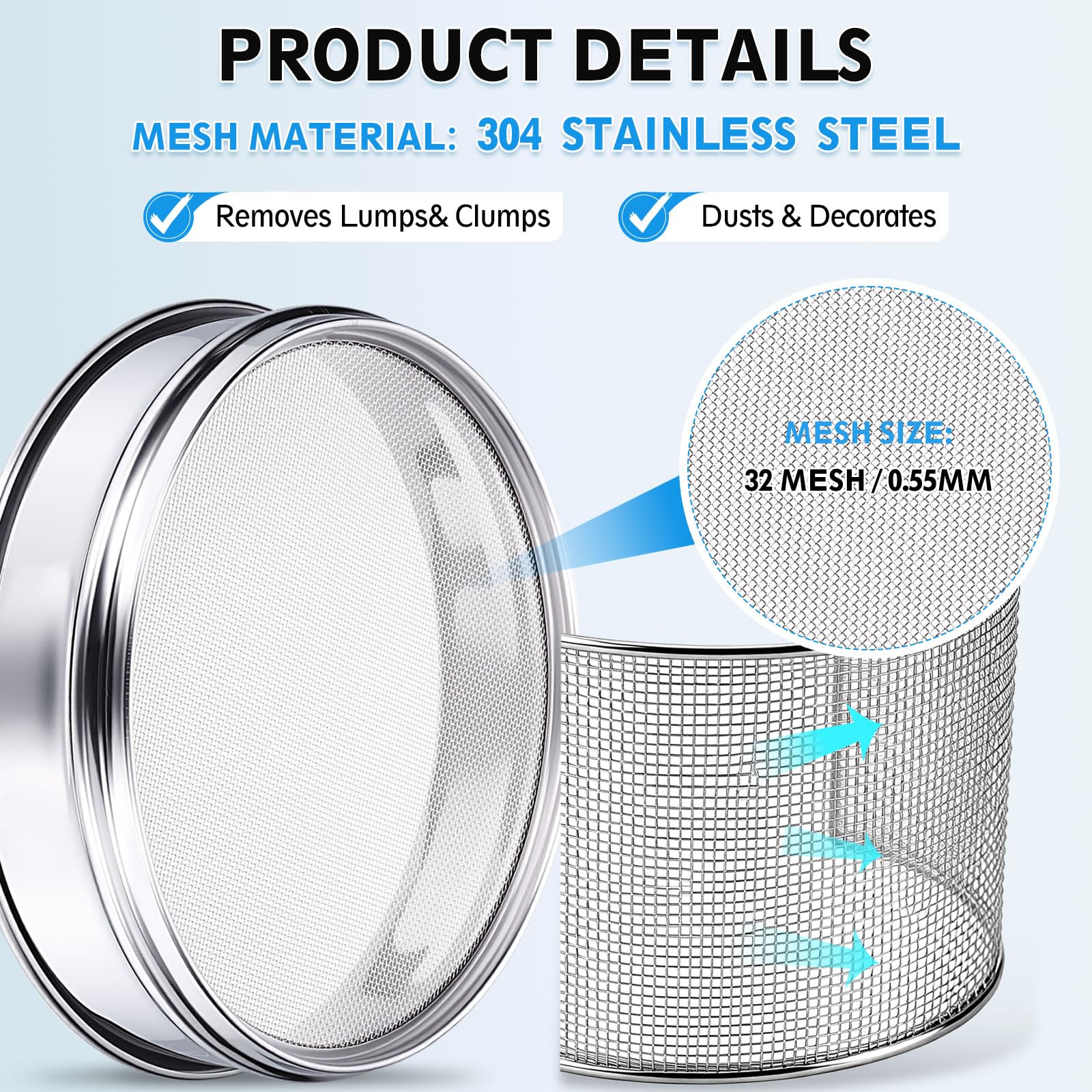 Produktbild von PATIKIL Laborsieb 32 Mesh (0,55mm) – Edelstahl 304, 10cm Durchmesser, Für Pulver, Tee, Erde, Metallaschen – Vielseitig & Stabil