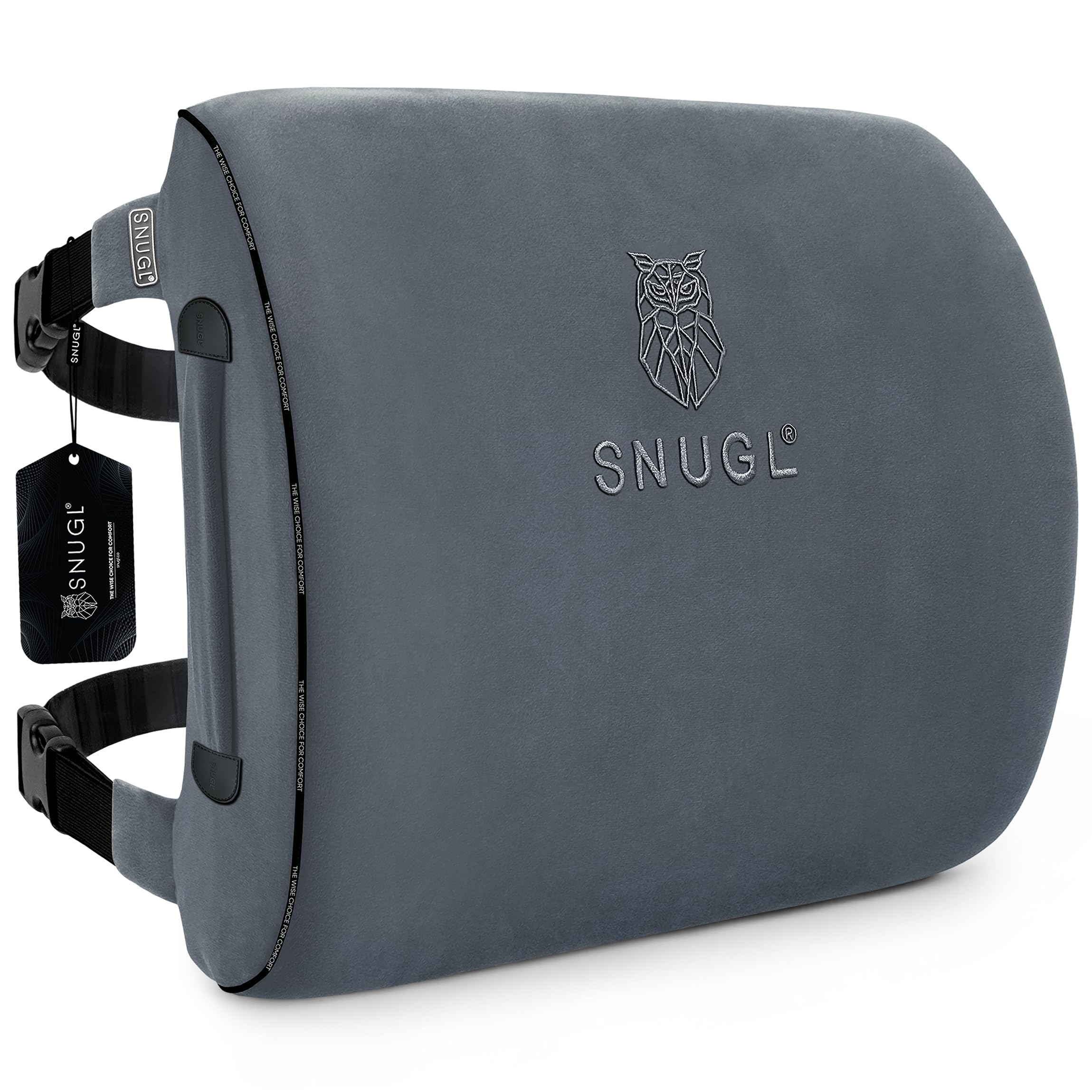SNUGL Cuscino Lombare Supporto Schiena per Sedia da Ufficio | Cuscino Ortopedico in Memory Foam | Correttore Postura Uomo Donna | Cuscino Sedile Auto | Accessorio Ergonomico per Ufficio