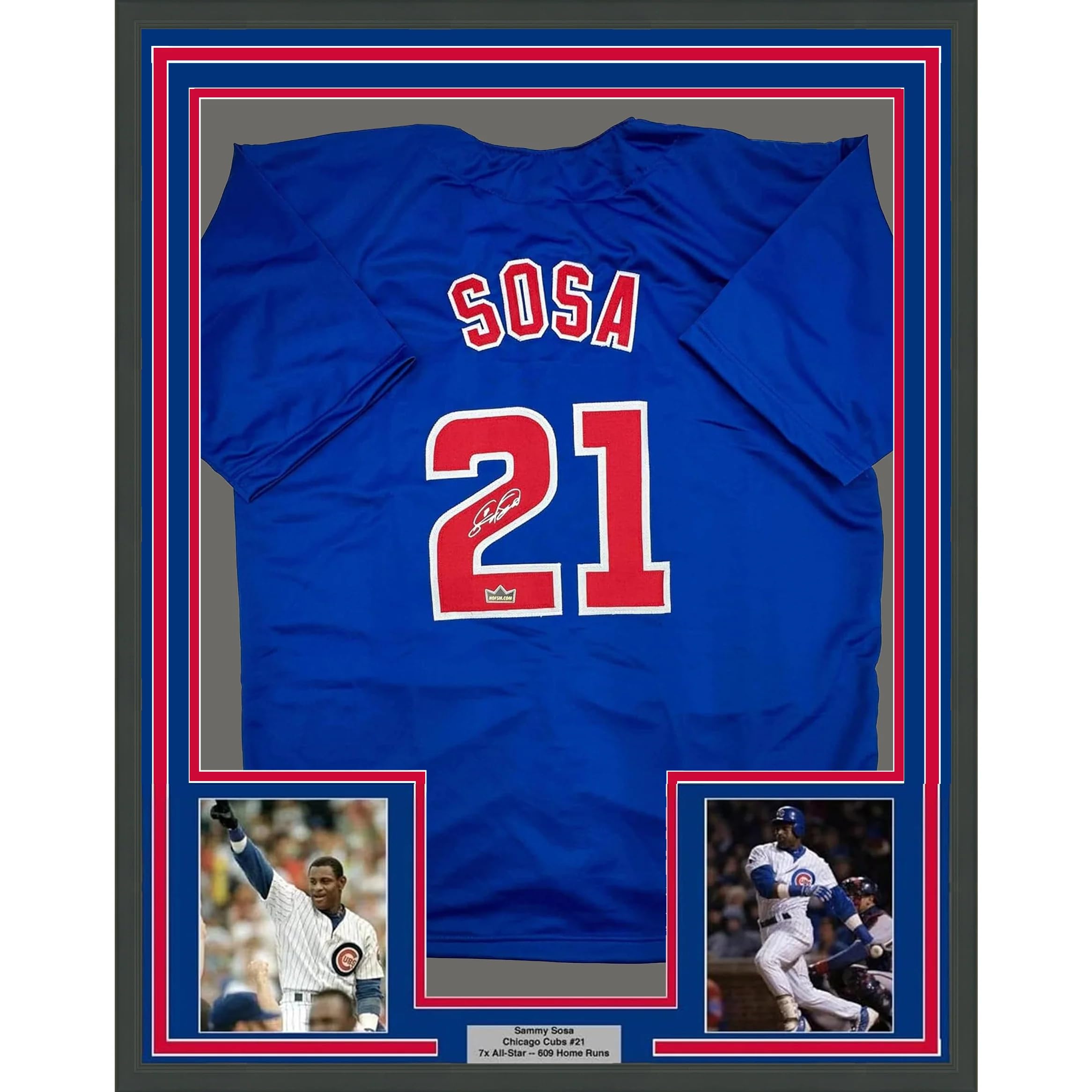 Framed Facsimile Autographed Sammy Sosa 35x39 Chicago Blue Reprint