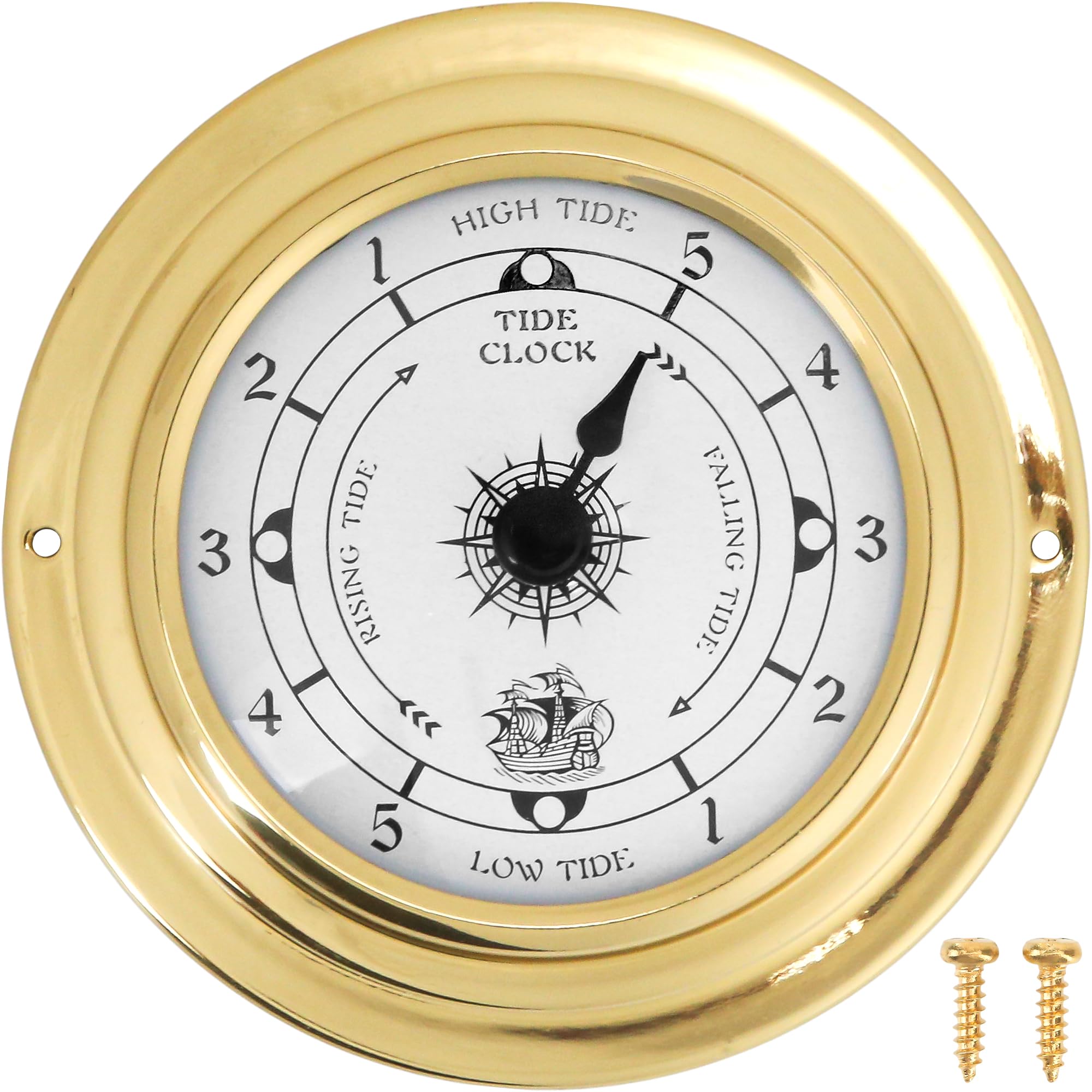 Brass Tide Clock 4.5In, Wall Hanging Nautical Clock for East Coast Tides, Fishing, Beach Activities, Small Boat Decor-image-32