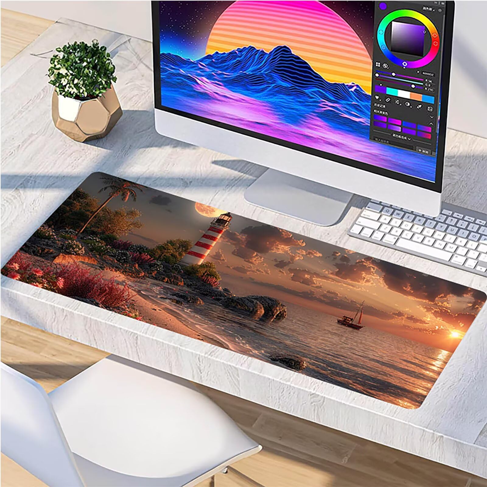 Tappetino Mouse XXL 1500 x 800 mm, Tappetino Mouse Spiaggia, Gaming Mousepad Migliorare la Velocità e la Precisione, Mouse Pad con Base in Gomma Antiscivolo, Ufficio Accessori Gaming, Verde Y-5483