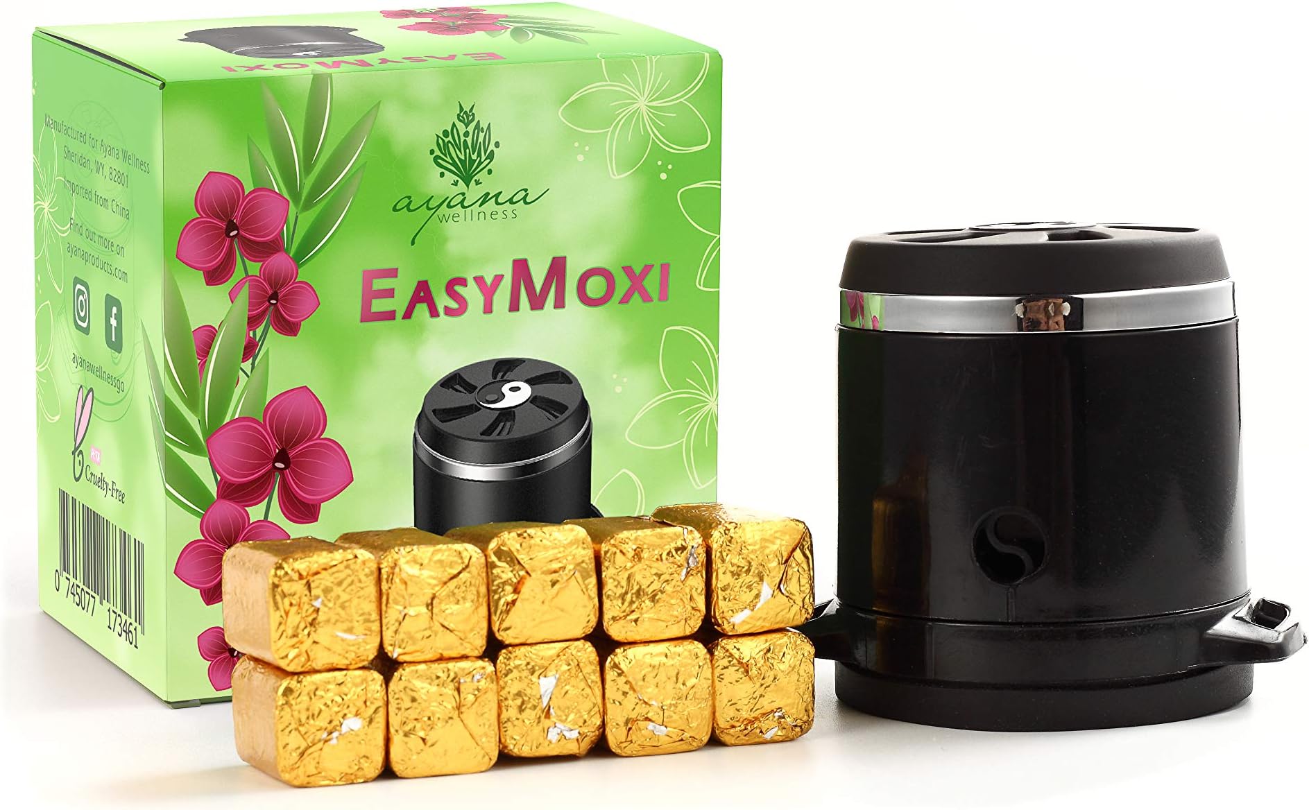EasyMoxi – Safe and Easy Moxibustion – Chinese Medicine Herbal Treatment – Relief for Period Pain and Cramps, Knee Pain, Back Pain and More – Three Temperature Settings - with 10 Moxa Stick Refills
