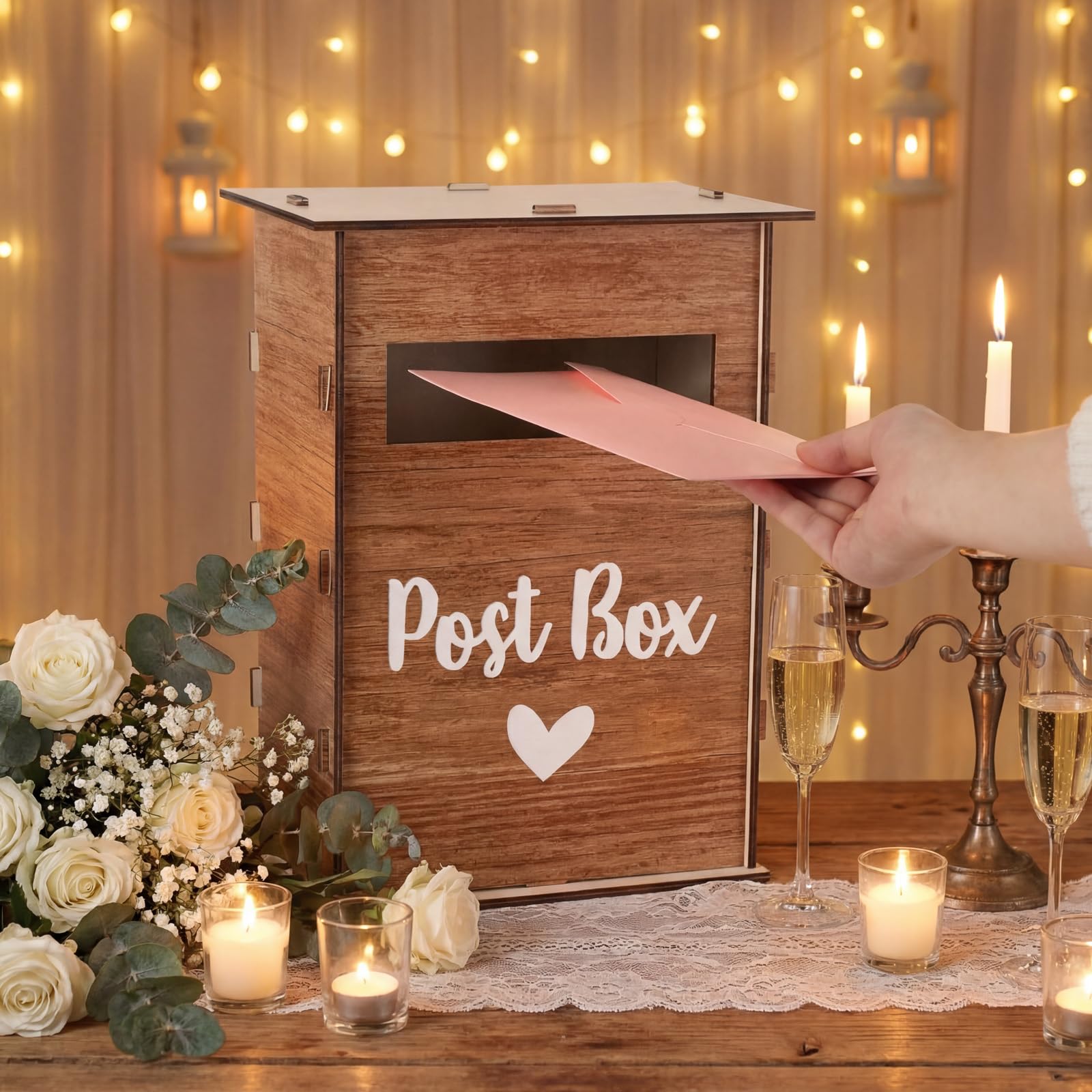 Photo 1 of ***DAMAGED*** Vicenpal Wooden Wedding Card Boxes for Reception, Mailbox Post Box with Slot & Lid, Rustic Vintage Gift Card Box Wedding Decoration Gifts for Parties, Anniversaries, Birthday and Baby Showers