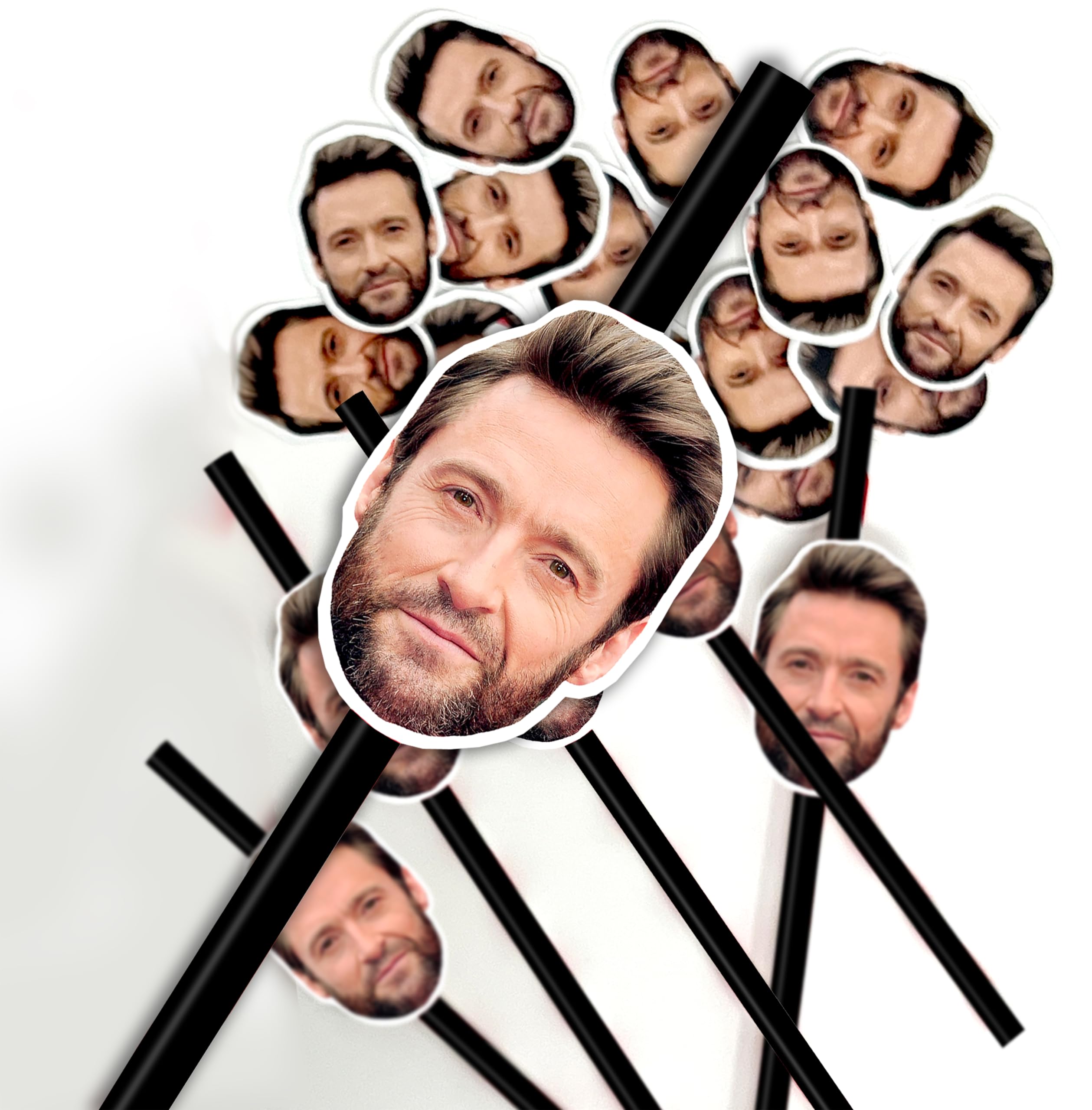 200 Personalised Photo Face Straws - custom cut-outs of face of your choice, complete with straws and fixings for you to attach yourself - fun for hen party, stag do, birthday etc (200 Straws) - Black