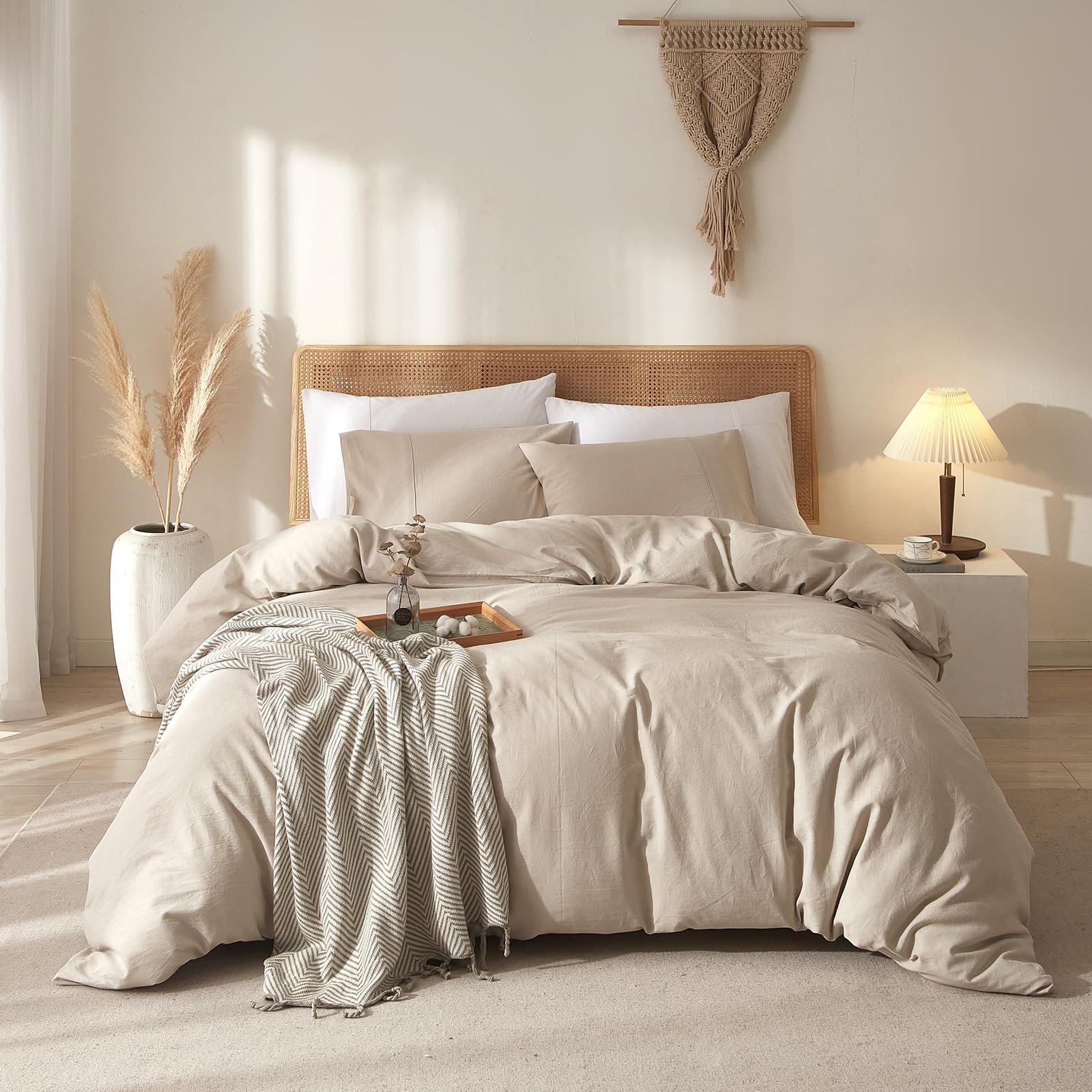 Housse de couette en lin naturel parure de lit cocooning pour chambre parentale douillette