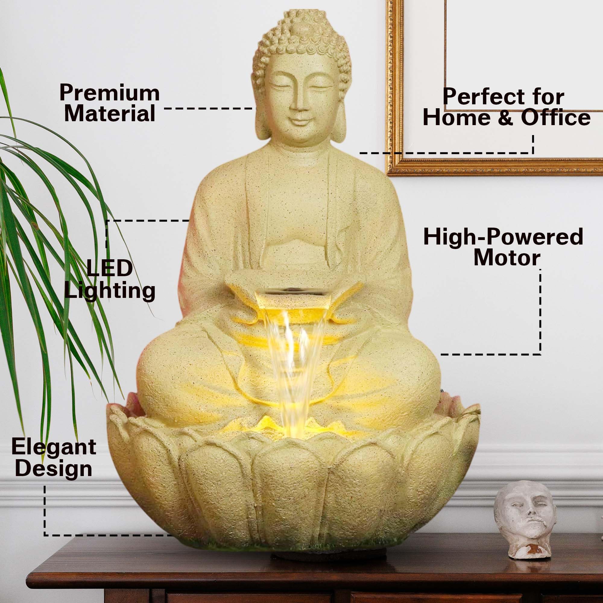 Swadeshi Decors Kamal Buddha Water Fountain Big Size|3 Feet Kamal Buddha Fountain with LED Lighting for Outdoor|Water Fountain for Home & Garden (Beige, 3 Feet),Resin - Image 2 thumbnail