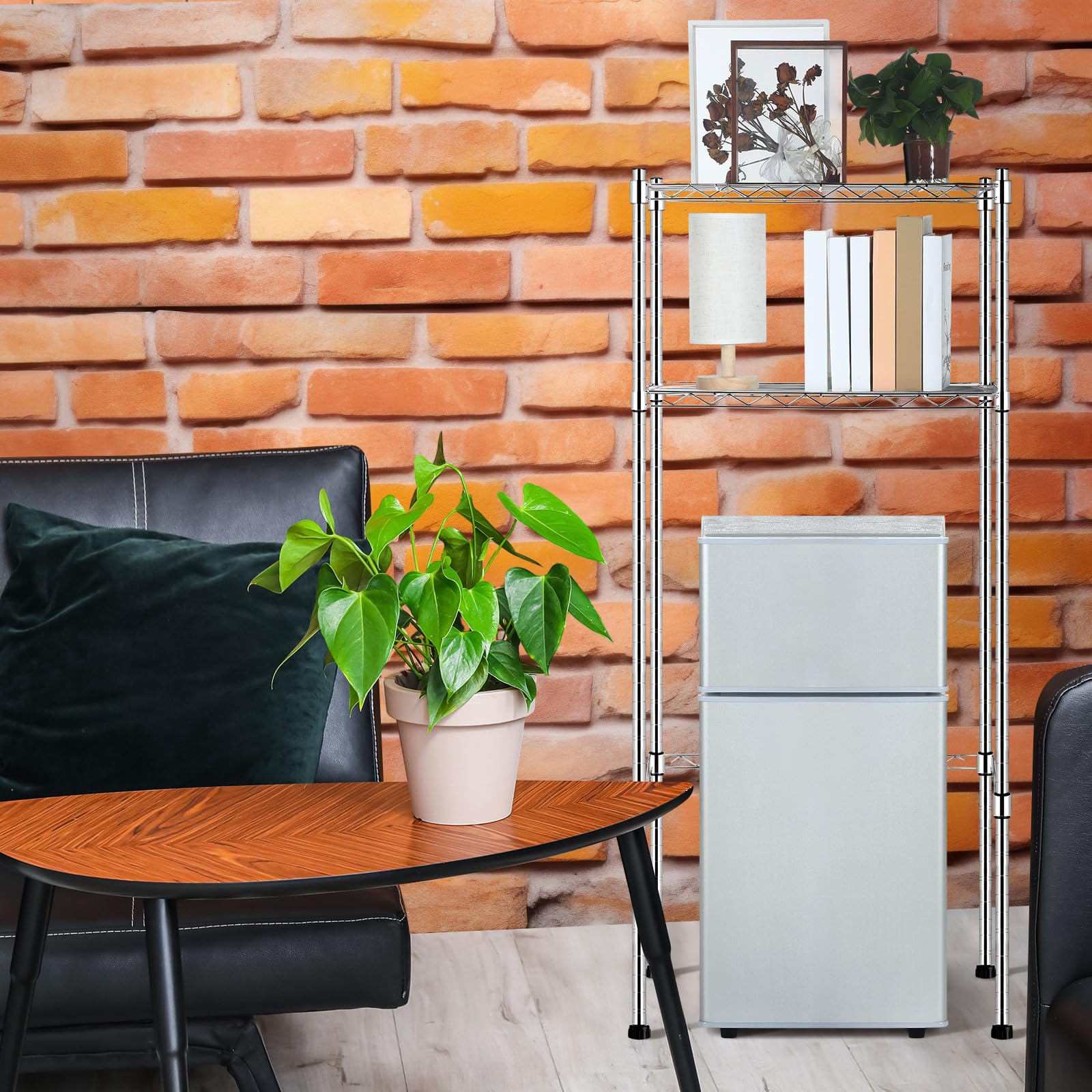 Threehoney Mini estante para nevera de 2 niveles sobre nevera, soporte para microondas y nevera para el colegio, la oficina, el espacio del dormitorio, el ahorro de habitación, 18 pulgadas de