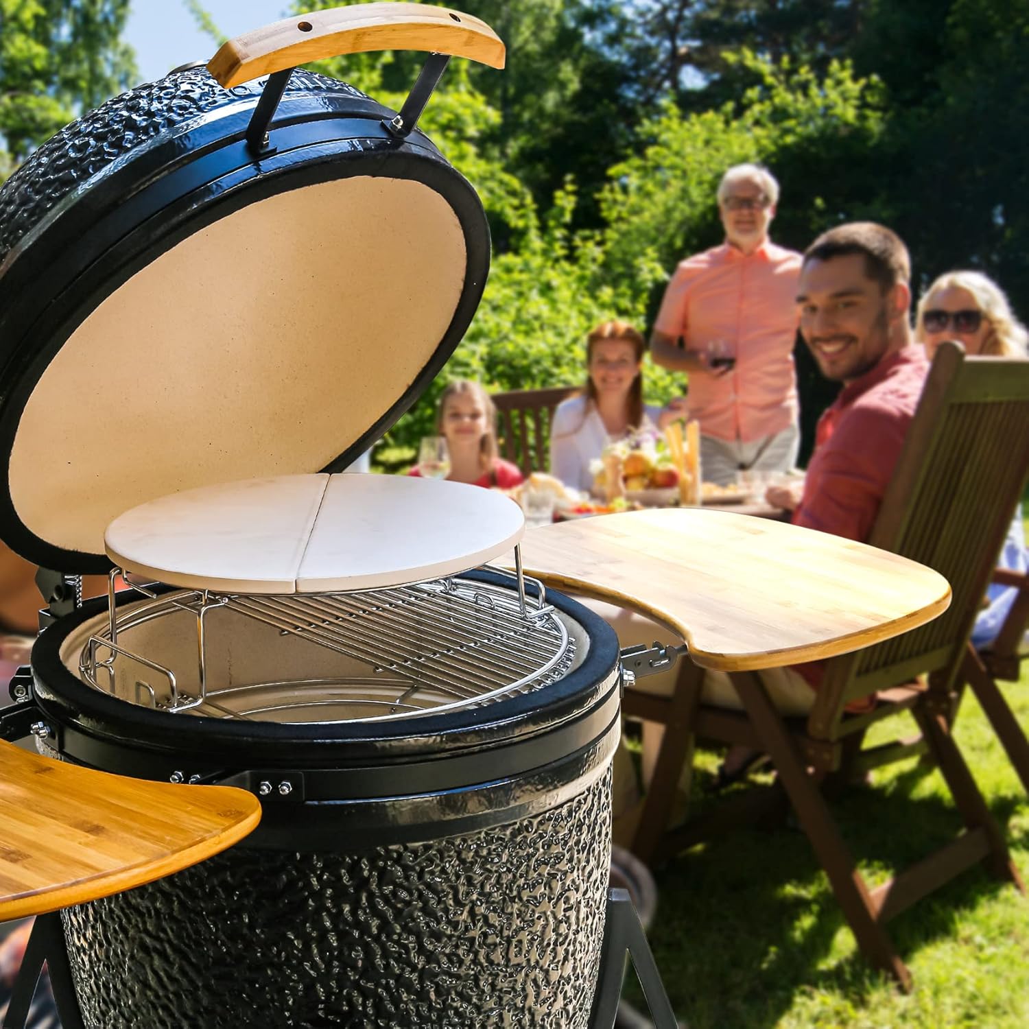 Half Moon Baking Stone Pizza Baking Stone for Big Green Egg XL, 2Pack 19.7" Cooking Stone Ceramic for Kamado Joe Big Joe II, for Primo Oval XL, for Vision Grills XL,forCharGriller Akorn Kamado Kooker