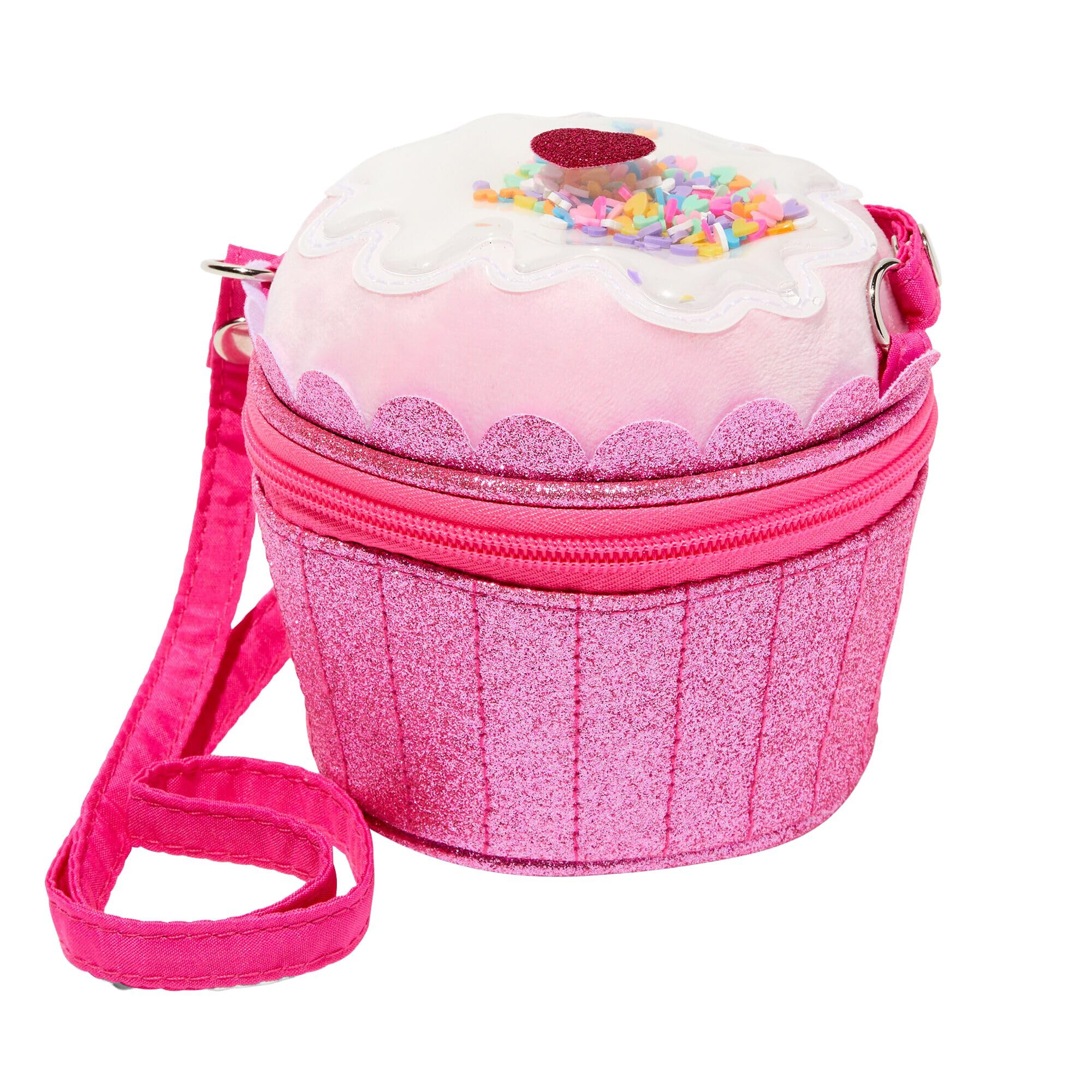 Claire's Club Pink Glitter Cupcake Crossbody Bag for Little Girls Age 3-6 - 5.5W x 4.5H x 4D in - Cute Kids Fasion Accessory, Sparkly Pink