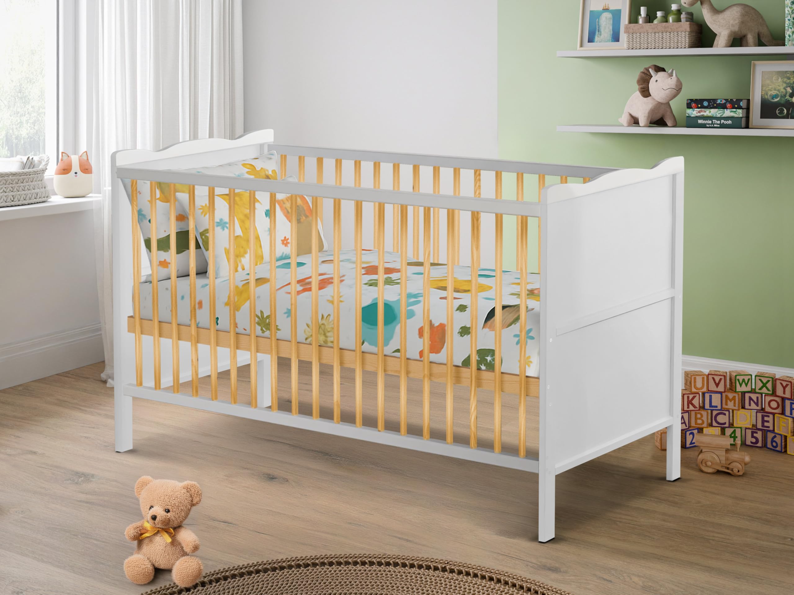 White Solid Wood Convertible Newborn Baby Cot Bed Nursery Toddle140 x 70 cm