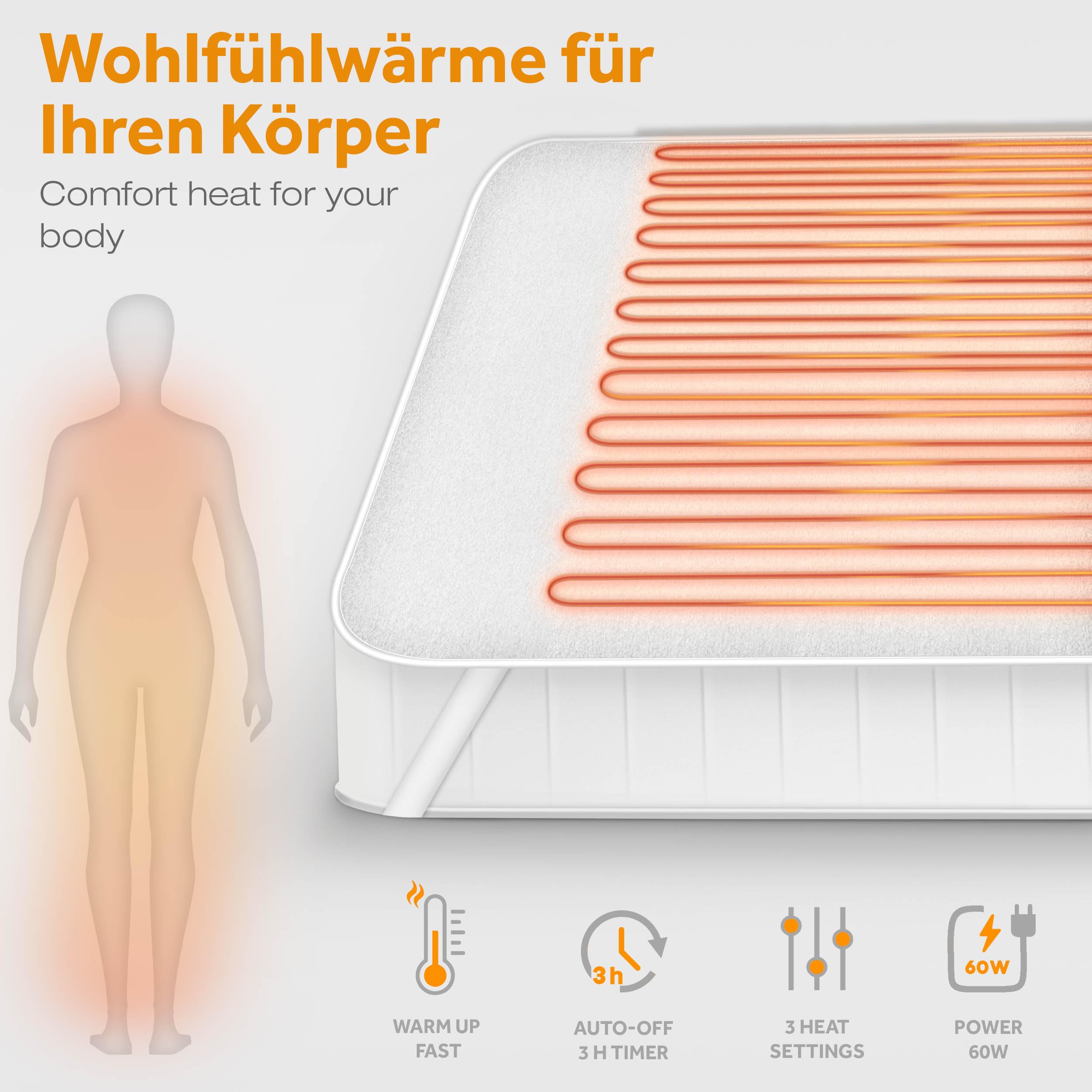 sinnlein® Surmatelas Chauffant Électrique 150 x 80 cm | Lavable jusqu'à 40°C | avec Une Extinction Automatique | Couverture Thermique | réglable à 3 Niveaux de températures | Affichage numérique