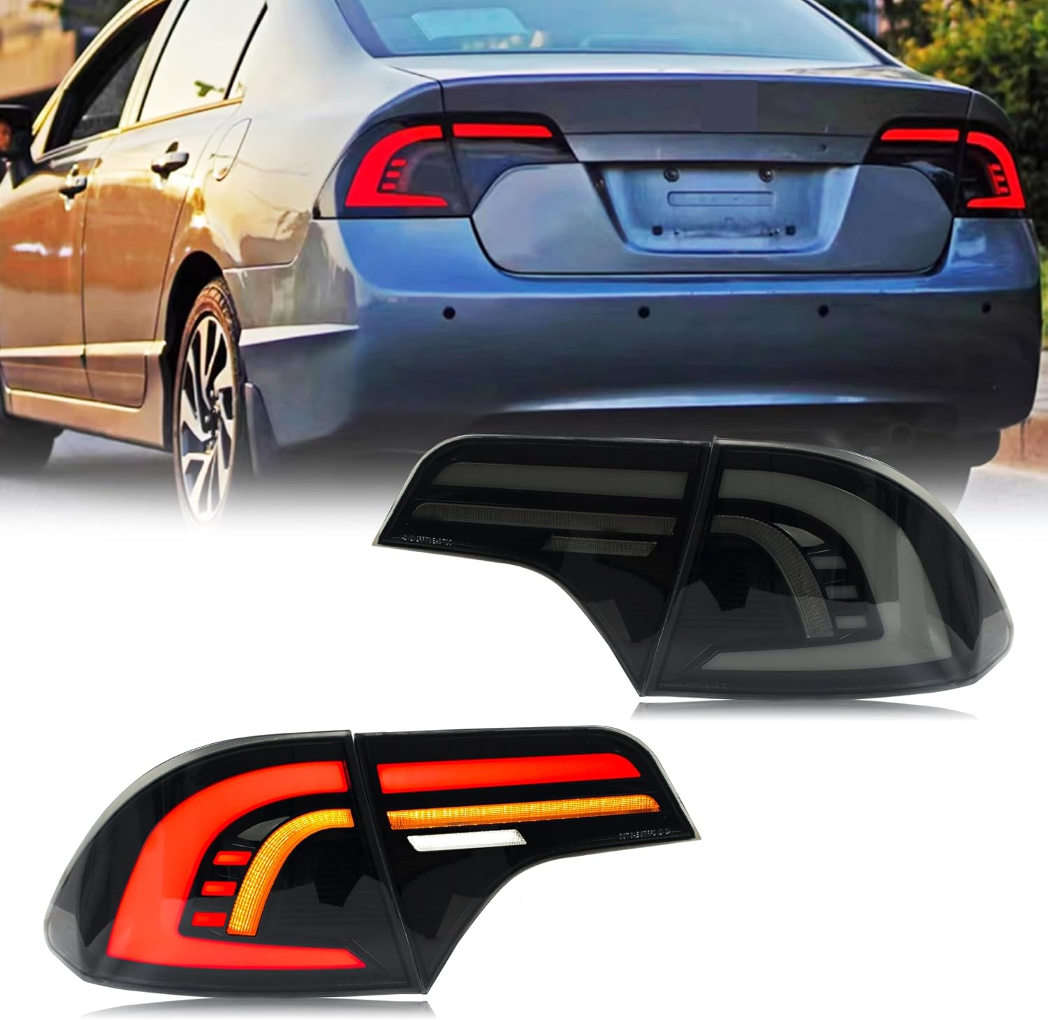 inginuity time Tail Lights for Honda Civic 2006-2011 Sedan Start-up Animation Sequential Turn Signal Black Rear Lamps Accessory Assembly