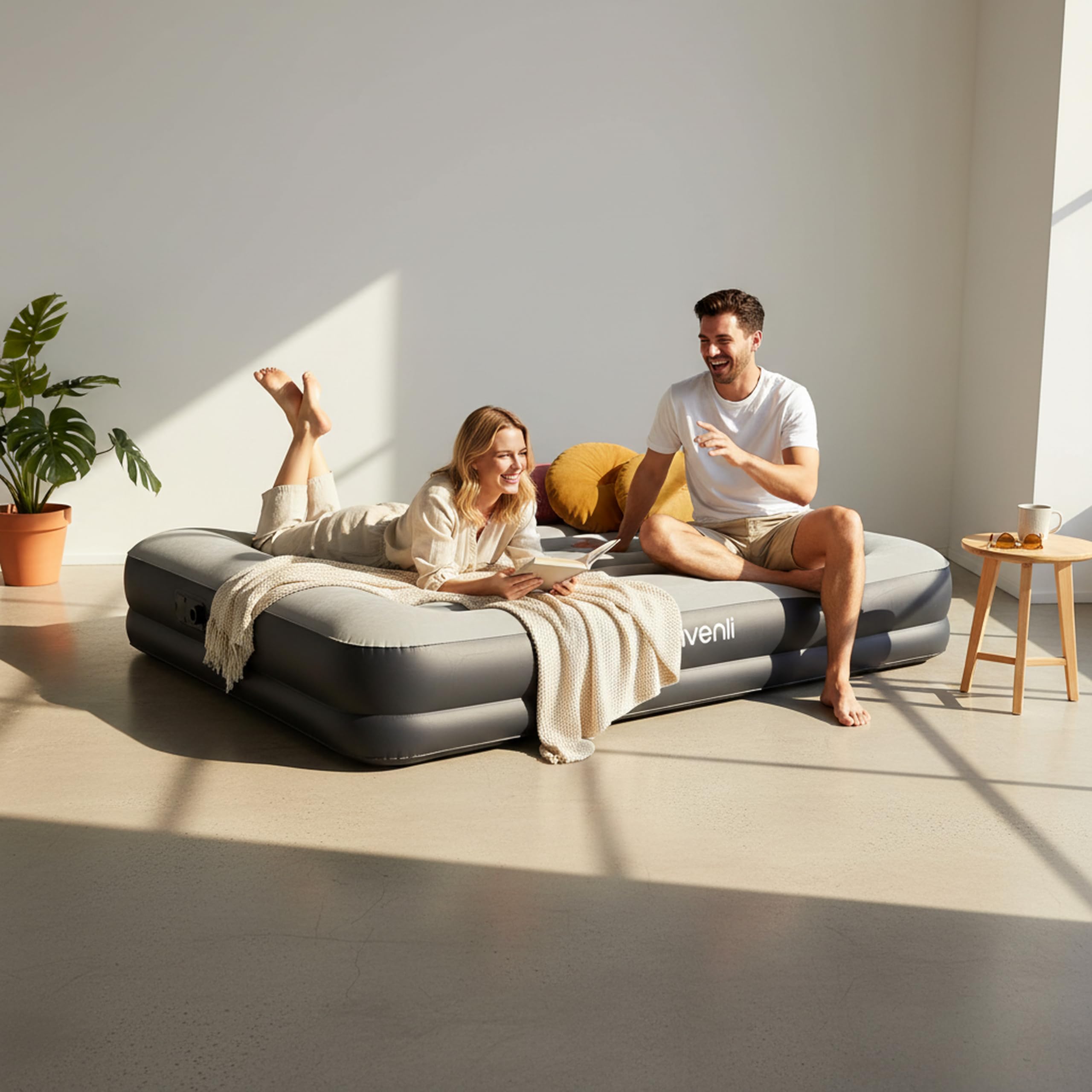 AVENLI Materasso gonfiabile autogonfiabile Queen-Size 203x152x36 cm, 2 persone, I-Beam, autogonfiabile, fino a 300 kg, grigio, campeggio letto ospiti outdoor