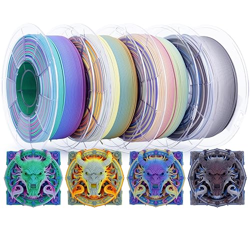 ZIRO Matte Fast Color Change PLA Bundle, 1.75mm Color Gradient Filament 4 Packs, No-Shine Rainbow PLA Filaments, Fit Most 3D Printers and Pen, 2.2lbs X 4 Spool - Matte Fast Color Gradient-4pack (Twilight, Vibrant Coral, Northern Lights, Paint Splash)