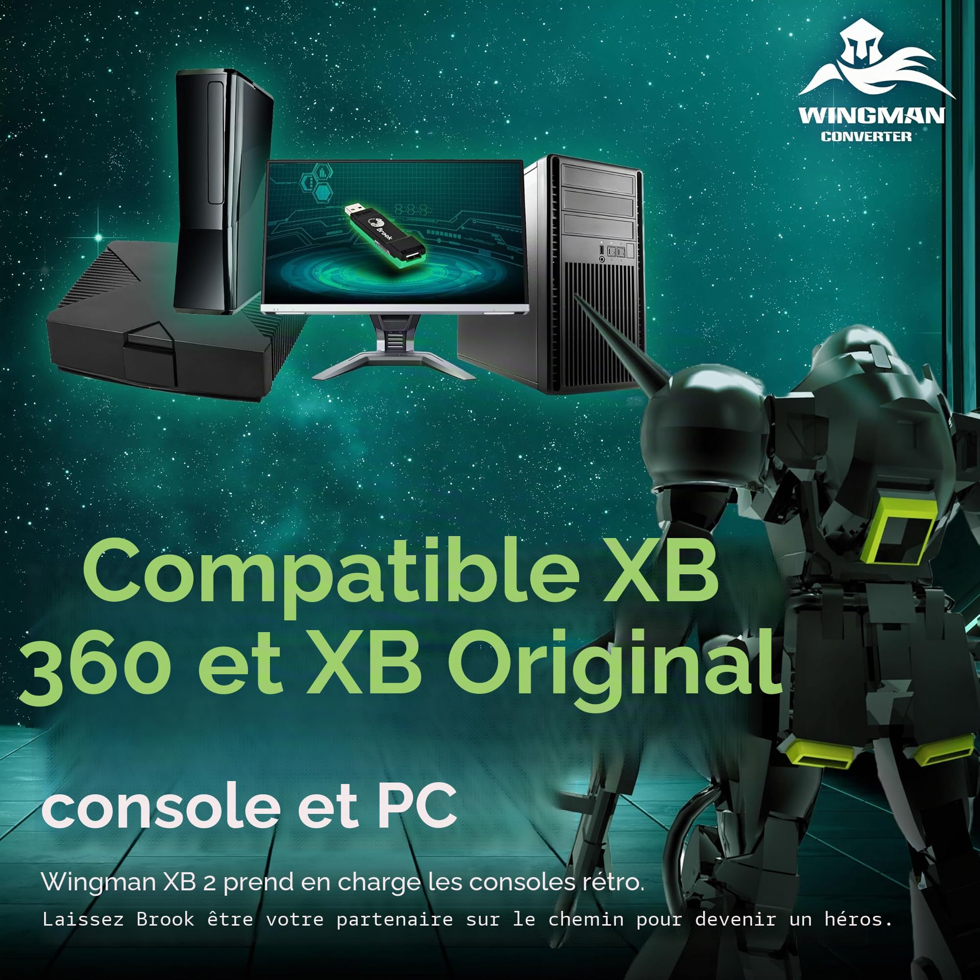 Brook Wingman XB 2 Convertisseur avec Porte-clés – Adaptateur contrôleur sans Fil pour XB 360, XB Original Consoles et PC, Prend en Charge Le reprogrammation et Le Turbo réglable [Version Exclusive]