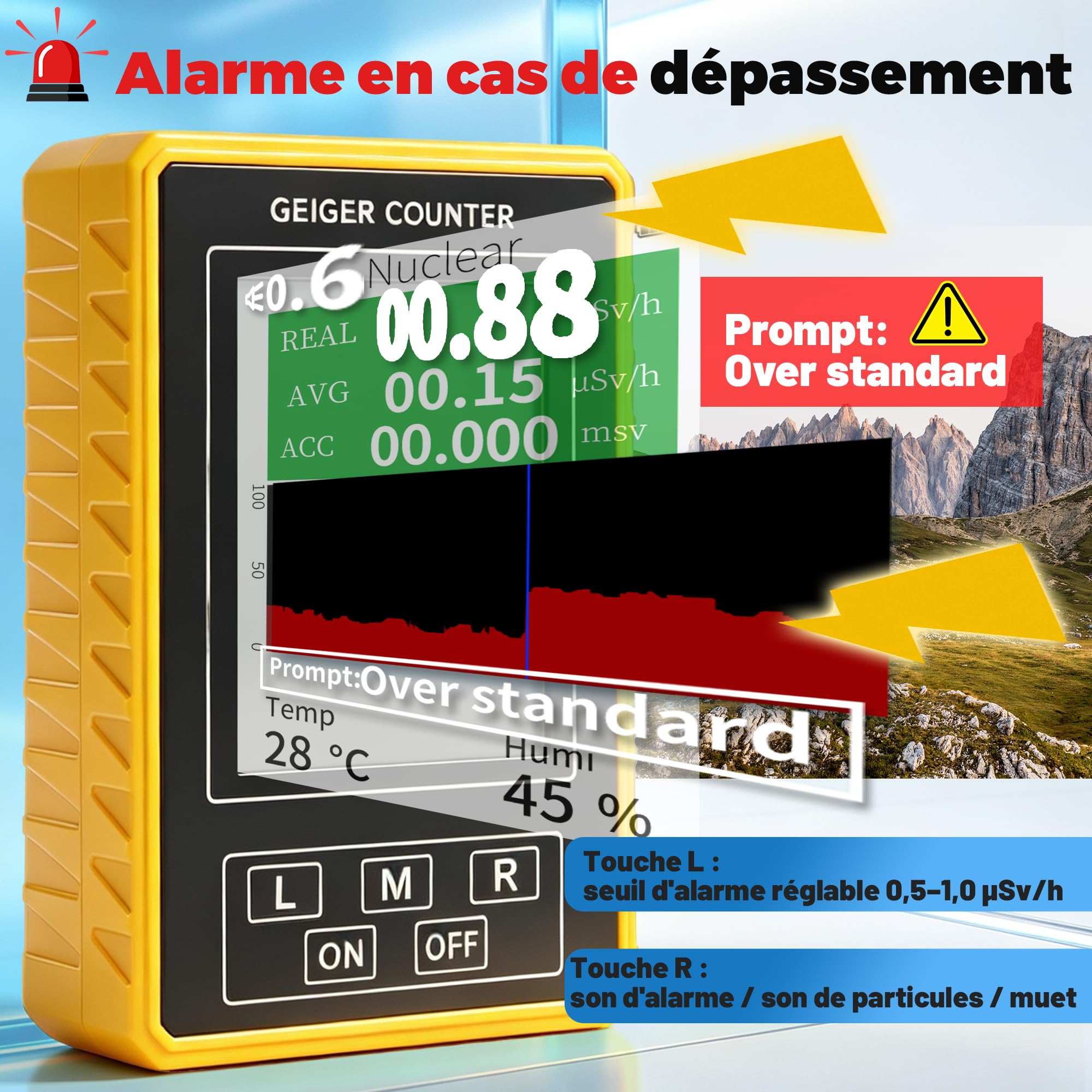 Compteur Geiger Détecteur EMF Radiation Nucléaire Testeur de Radioactivité