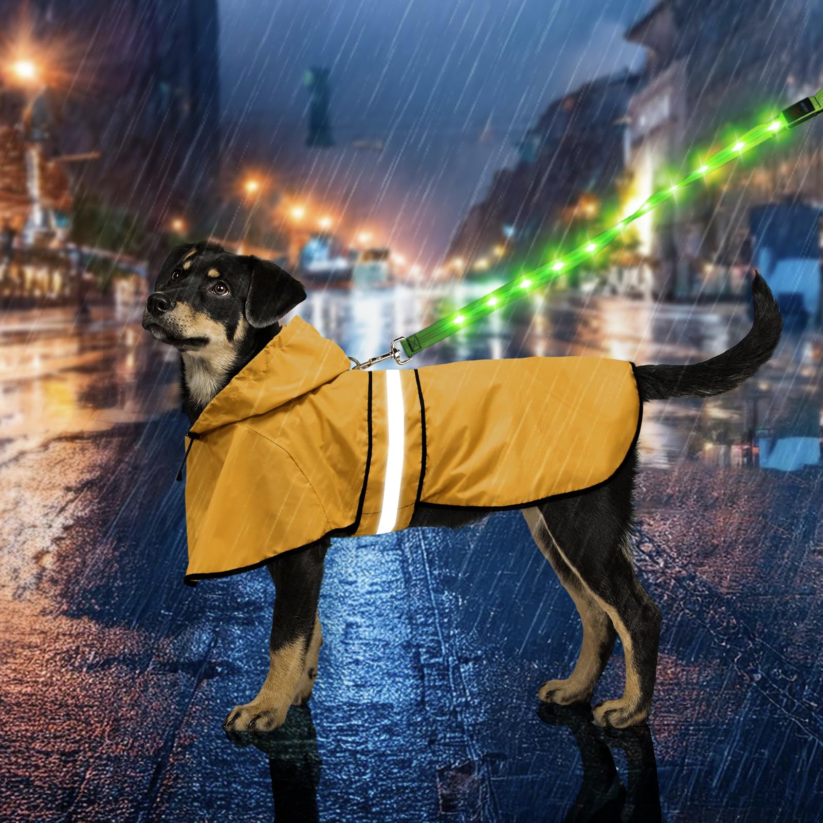 Weesiber Dog Raincoat, Adjustable Waterproof Dog Rain Jacket Poncho with Reflective Strip and Leash Hole, Lightweight Pet Rain Coat for Small to