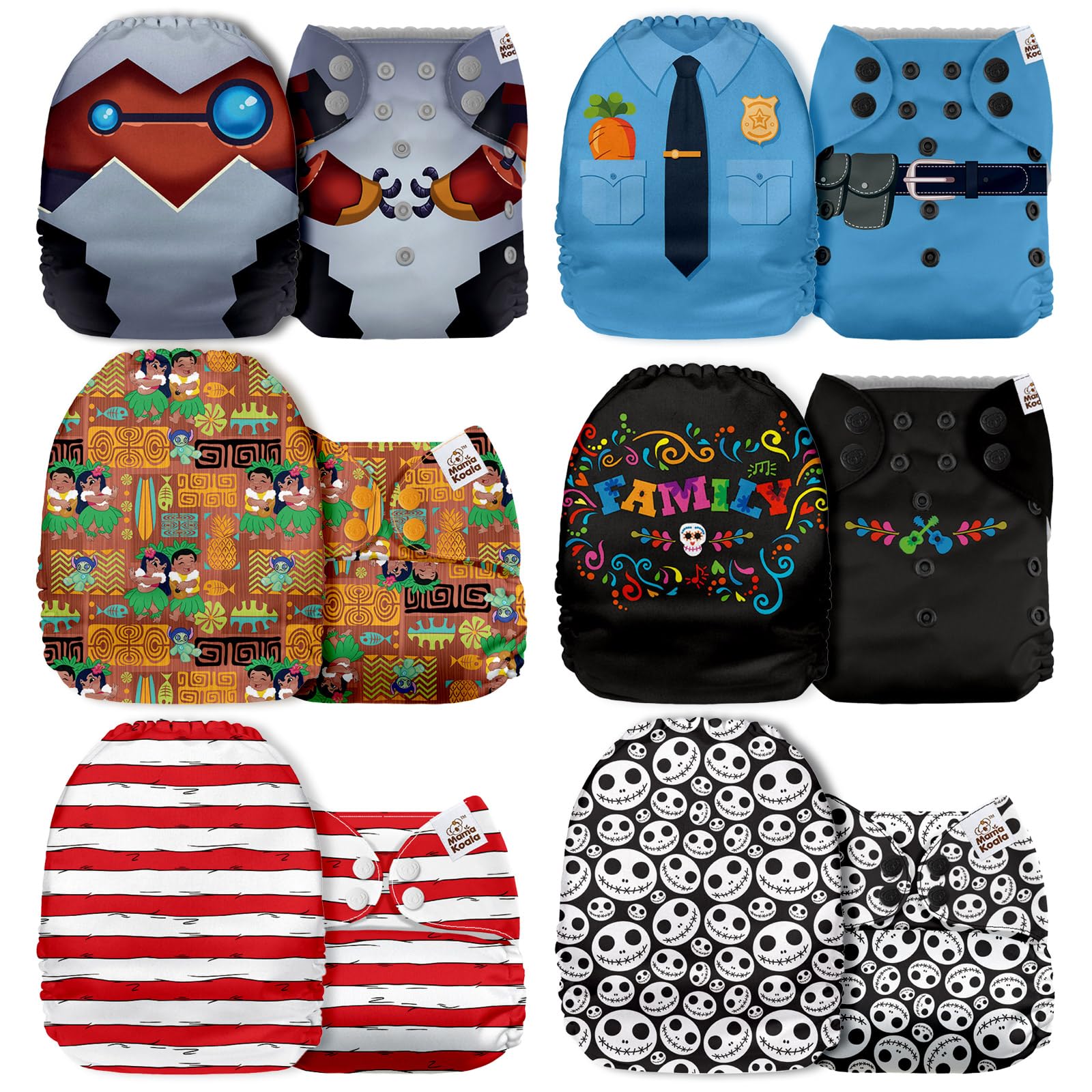 Mama Koala 1.0 Pocket Cloth Diapers for Babies, 6 Pack Pocket Shell Only (NO Inserts) - One Size Washable and Reusable Pocket Diapers for Newborns and Toddlers - 160013