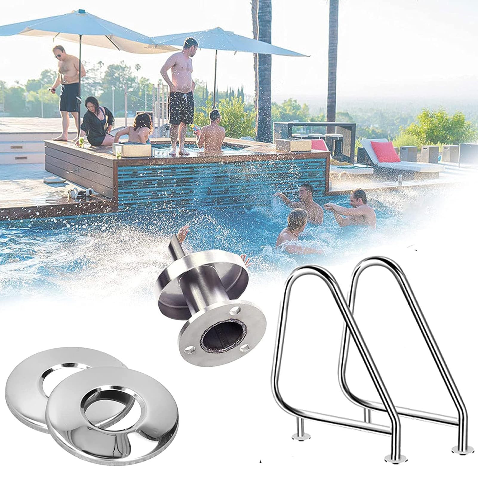 Riel para piscina, barandillas para terrazas de acero inoxidable 304, barandilla para piscina, pasamanos para piscina, mango de seguridad plateado a prueba de herrumbre, pasamanos humanizado