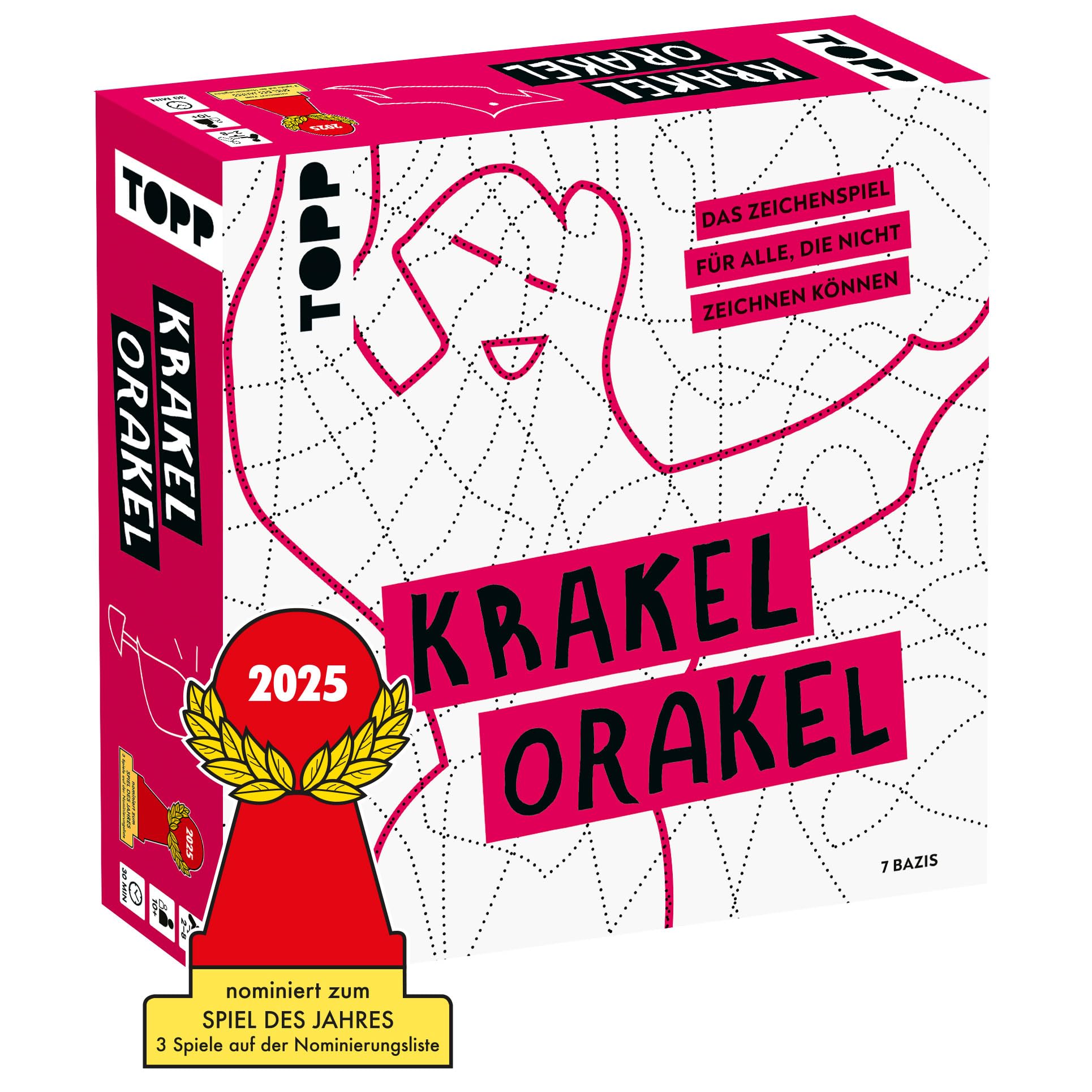 Krakel-Orakel - Das Zeichenspiel für alle, die nicht zeichnen können. Nominiert zum Spiel des Jahres 2025: Wer erkennt die schrägen Formen im Linien-Wirrwarr? 2-8 Personen | ab 10 Jahren | 30 Minuten