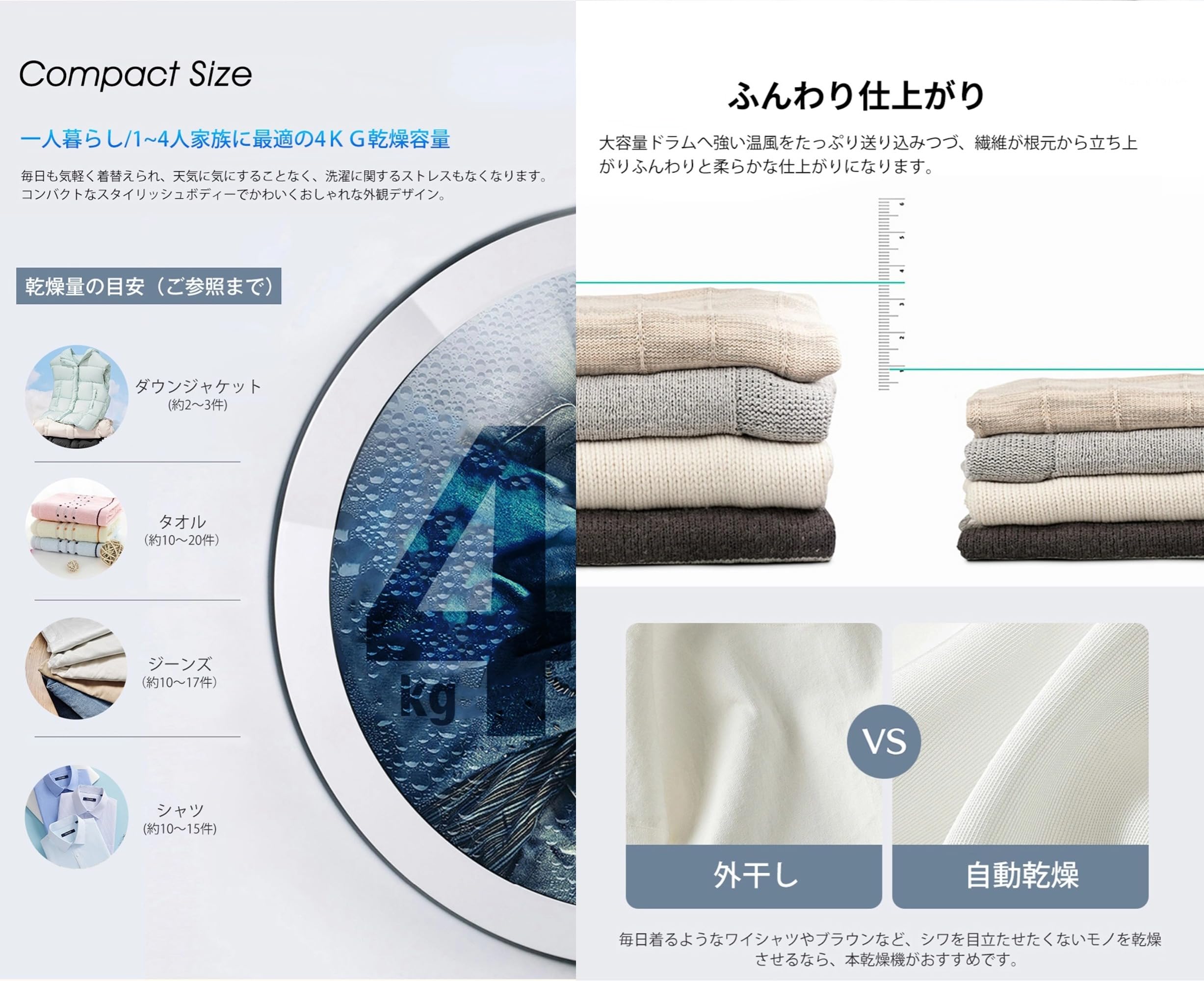 中古品 SHUVLAB 衣類乾燥機 3kg 小型乾燥機 ホワイト ステンレス製