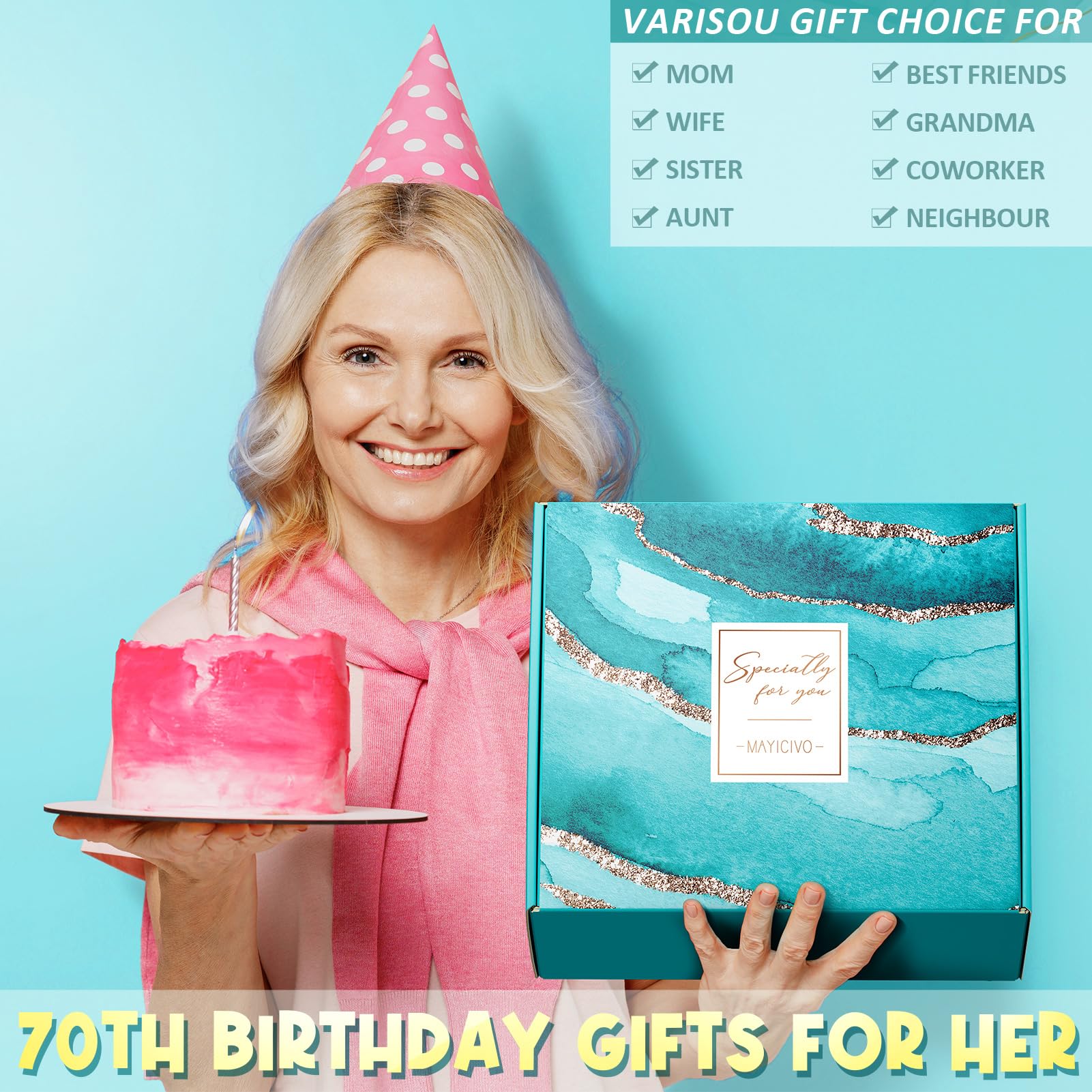 70th Birthday Gifts for Women, Unique 1956 Birthday Gifts for 70 Year Old Women Birthdays Gift Basket, Fabulous 70th Happy Birthdays Gift Idea for Mom Sister Friend Wife Grandma w/ Canvas Tote Bag